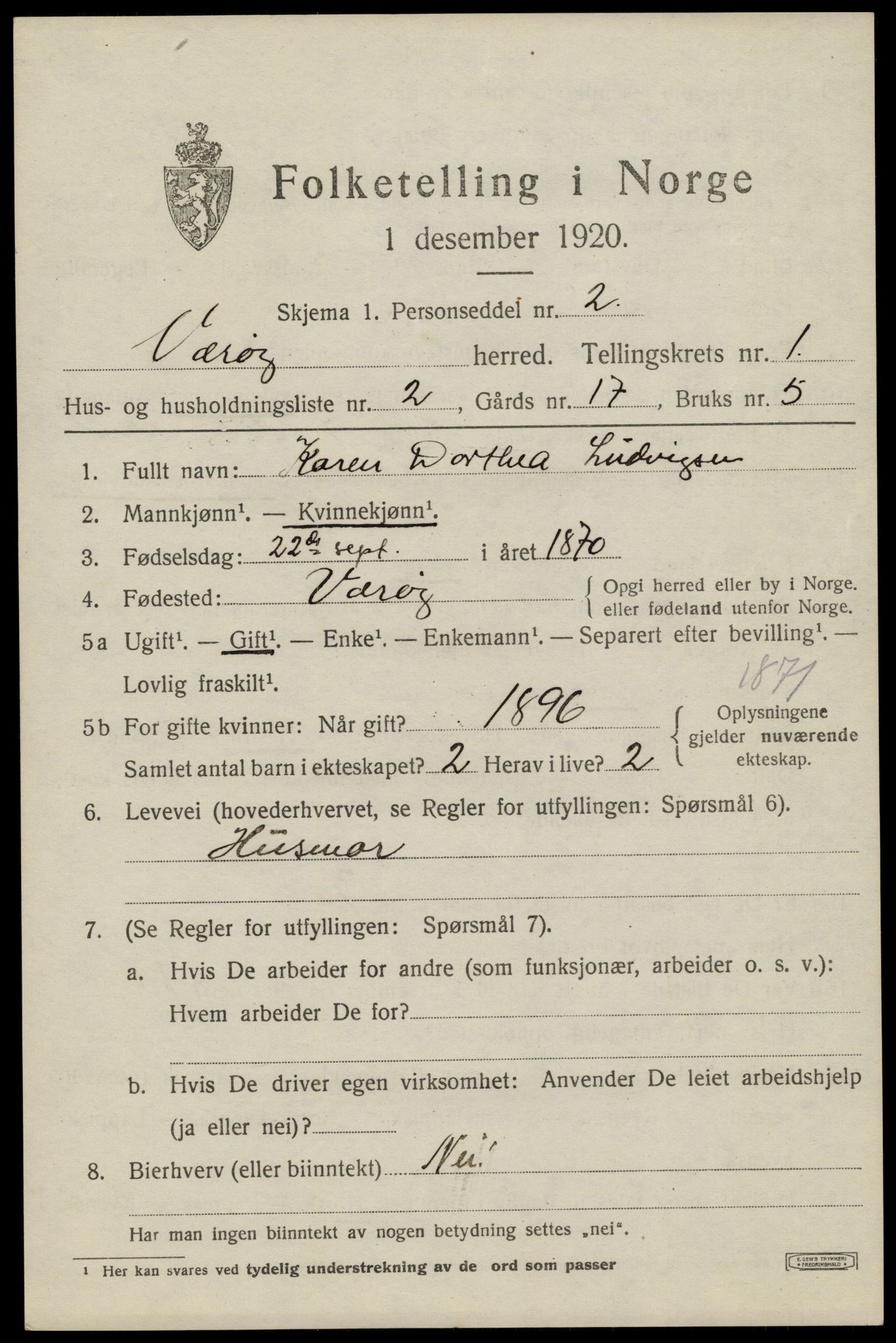 SAT, 1920 census for Værøy, 1920, p. 691