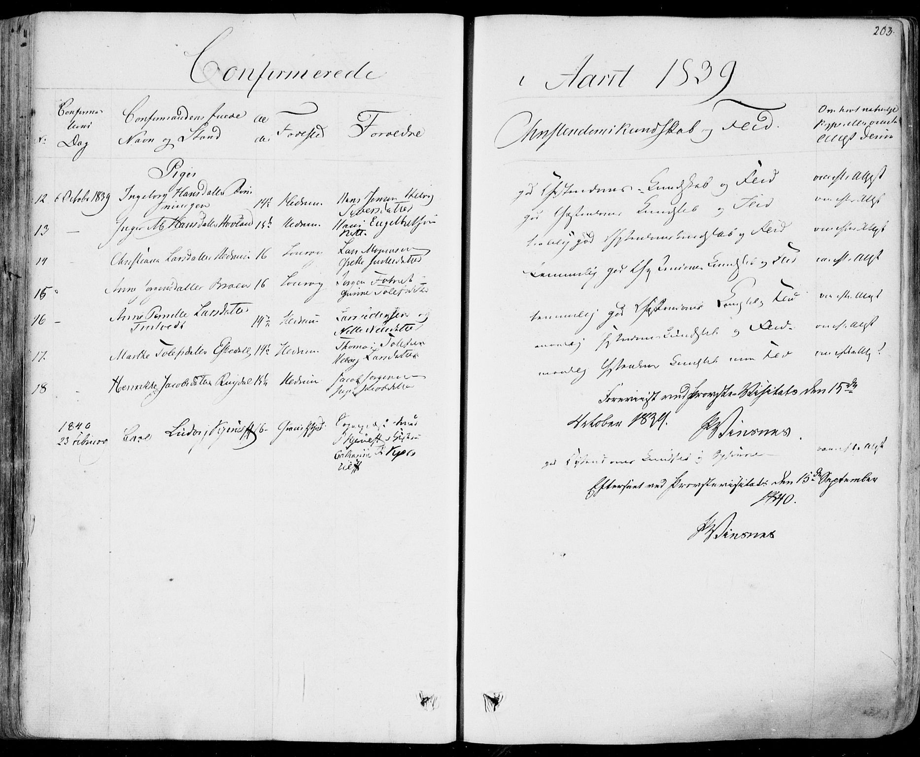 Hedrum kirkebøker, AV/SAKO-A-344/F/Fa/L0005: Parish register (official) no. I 5, 1835-1848, p. 203