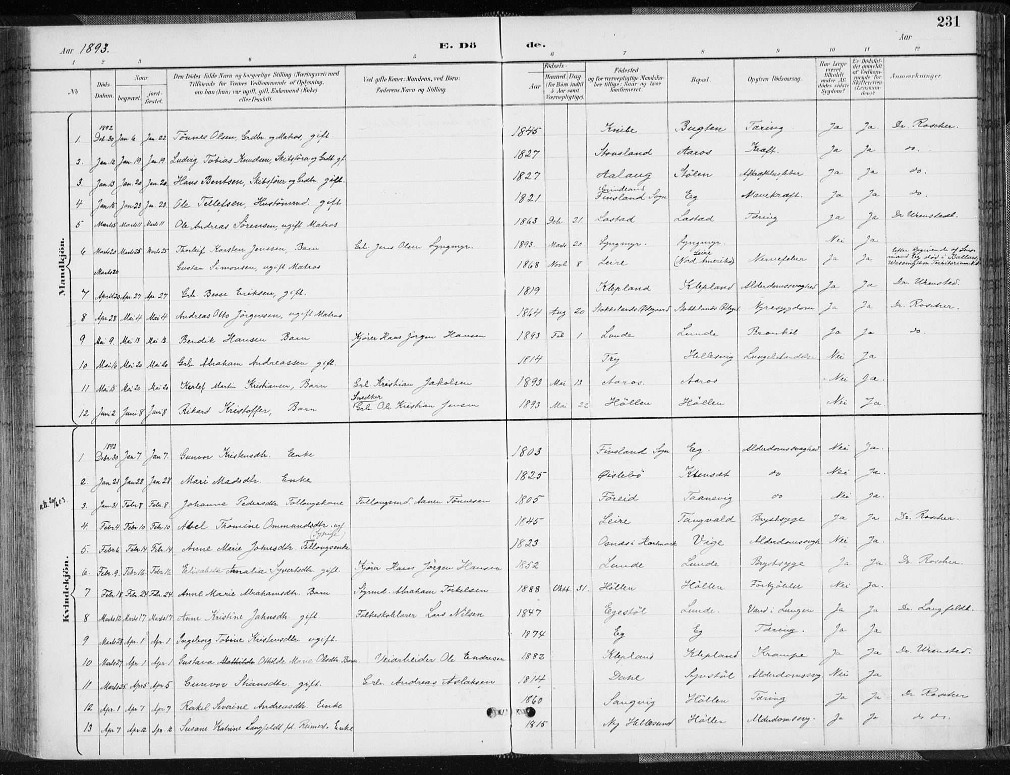 Søgne sokneprestkontor, SAK/1111-0037/F/Fa/Fab/L0013: Parish register (official) no. A 13, 1892-1911, p. 231