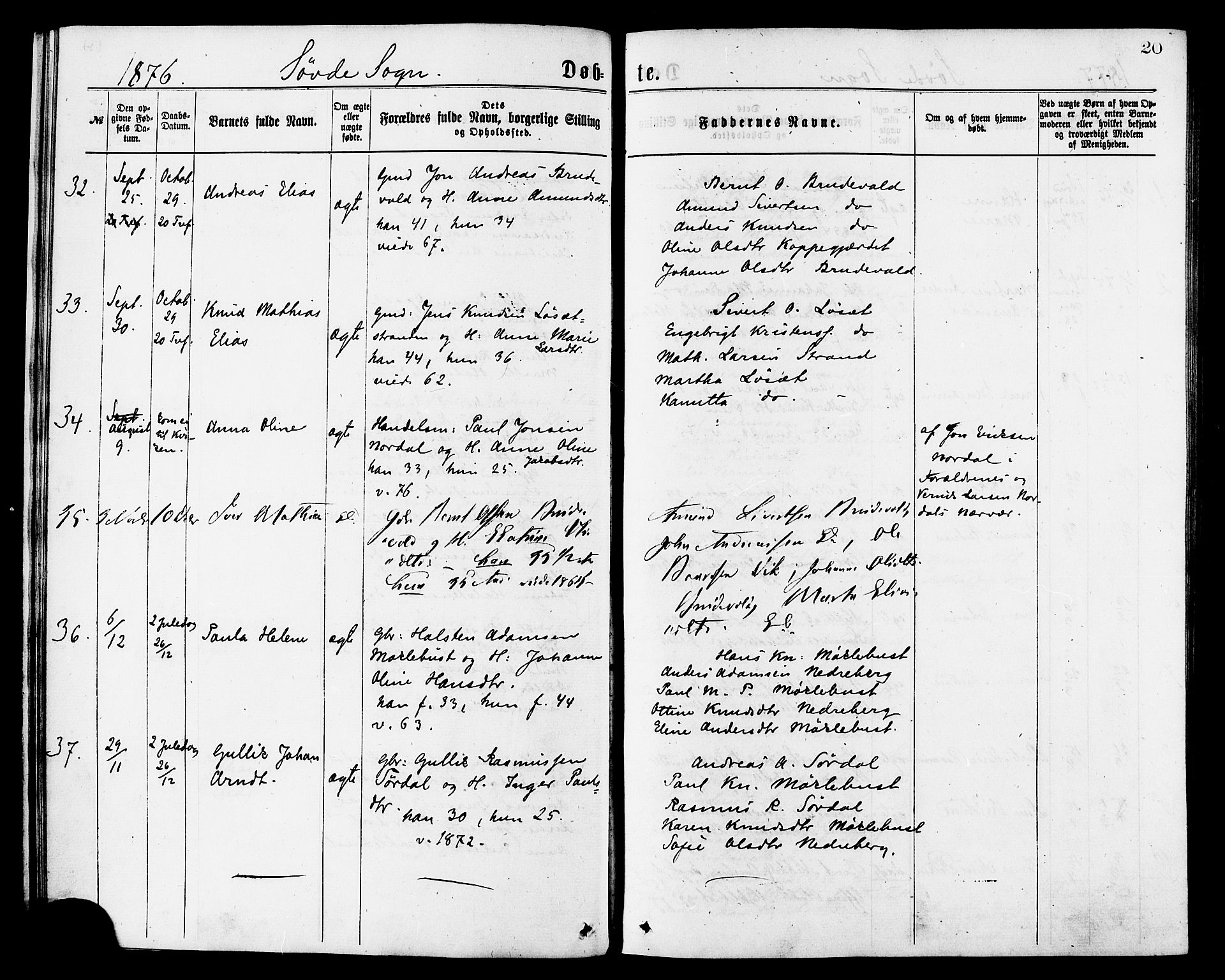 Ministerialprotokoller, klokkerbøker og fødselsregistre - Møre og Romsdal, AV/SAT-A-1454/502/L0024: Parish register (official) no. 502A02, 1873-1884, p. 20