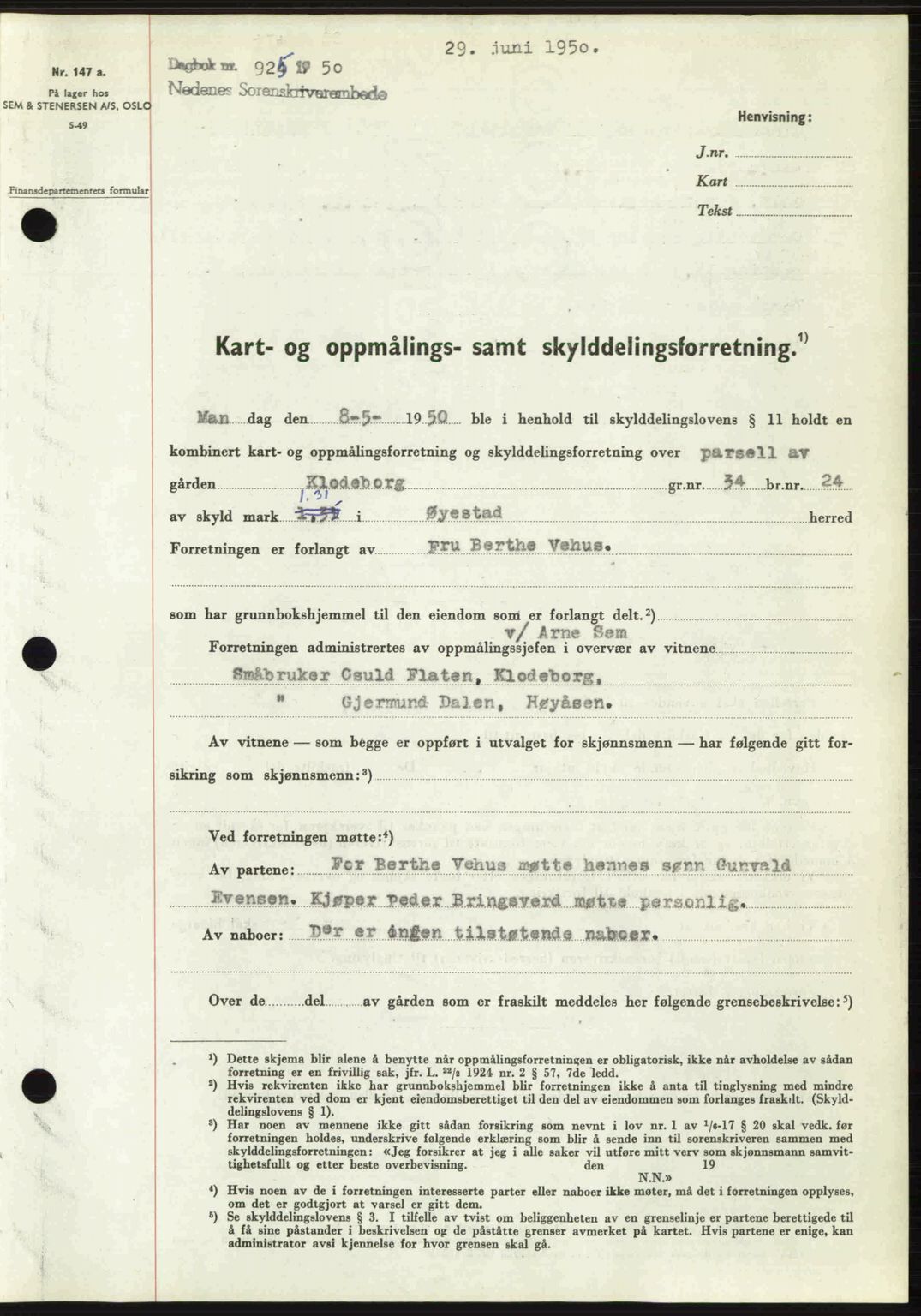 Nedenes sorenskriveri, AV/SAK-1221-0006/G/Gb/Gba/L0062: Mortgage book no. A14, 1949-1950, Diary no: : 925/1950