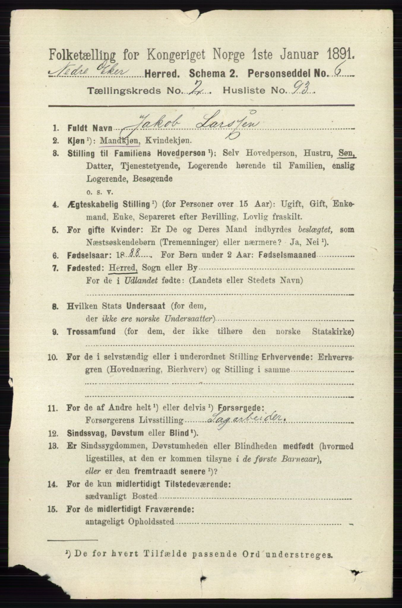 RA, 1891 census for 0625 Nedre Eiker, 1891, p. 1061