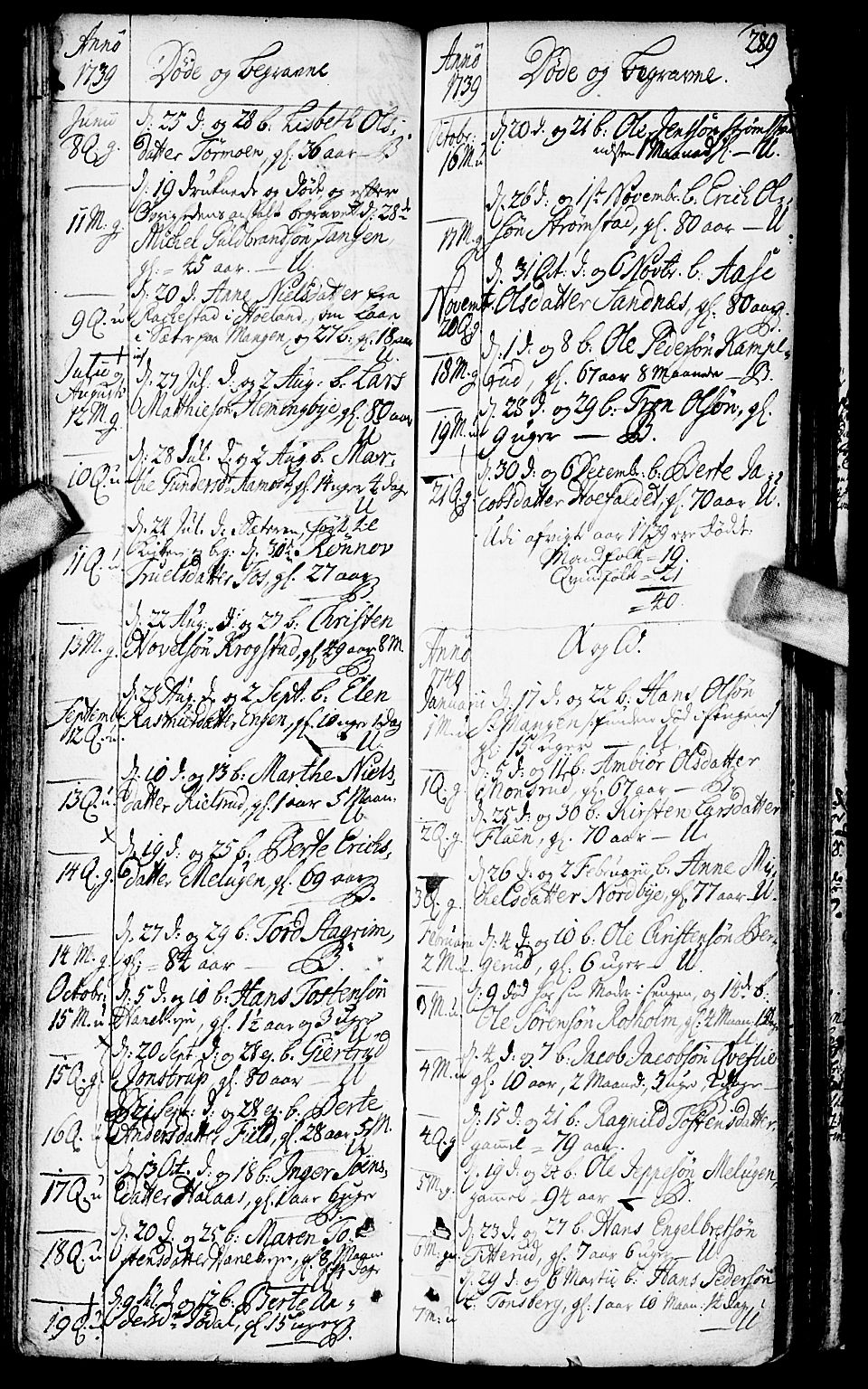 Aurskog prestekontor Kirkebøker, SAO/A-10304a/F/Fa/L0002: Parish register (official) no. I 2, 1735-1766, p. 289