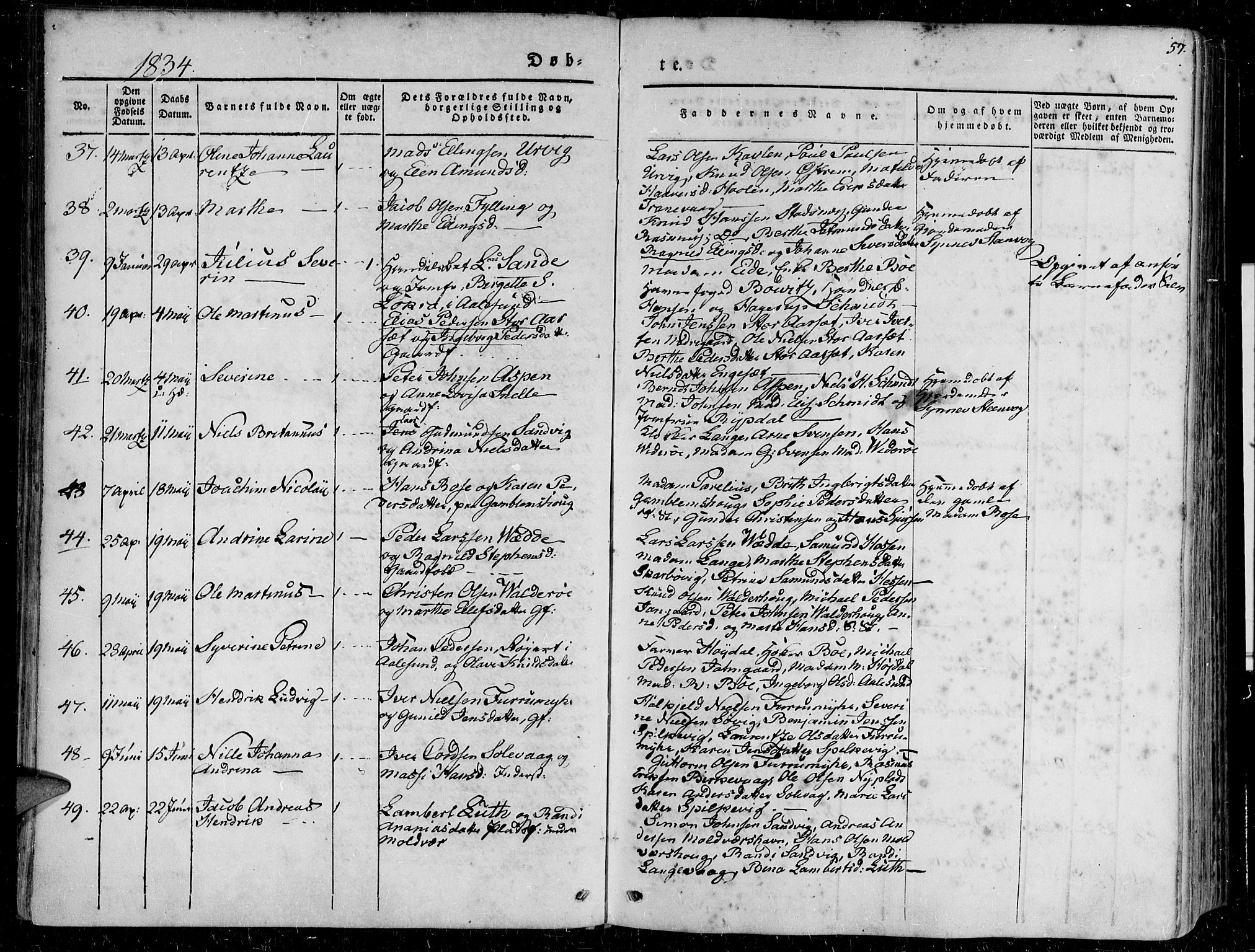 Ministerialprotokoller, klokkerbøker og fødselsregistre - Møre og Romsdal, AV/SAT-A-1454/528/L0395: Parish register (official) no. 528A06, 1828-1839, p. 57