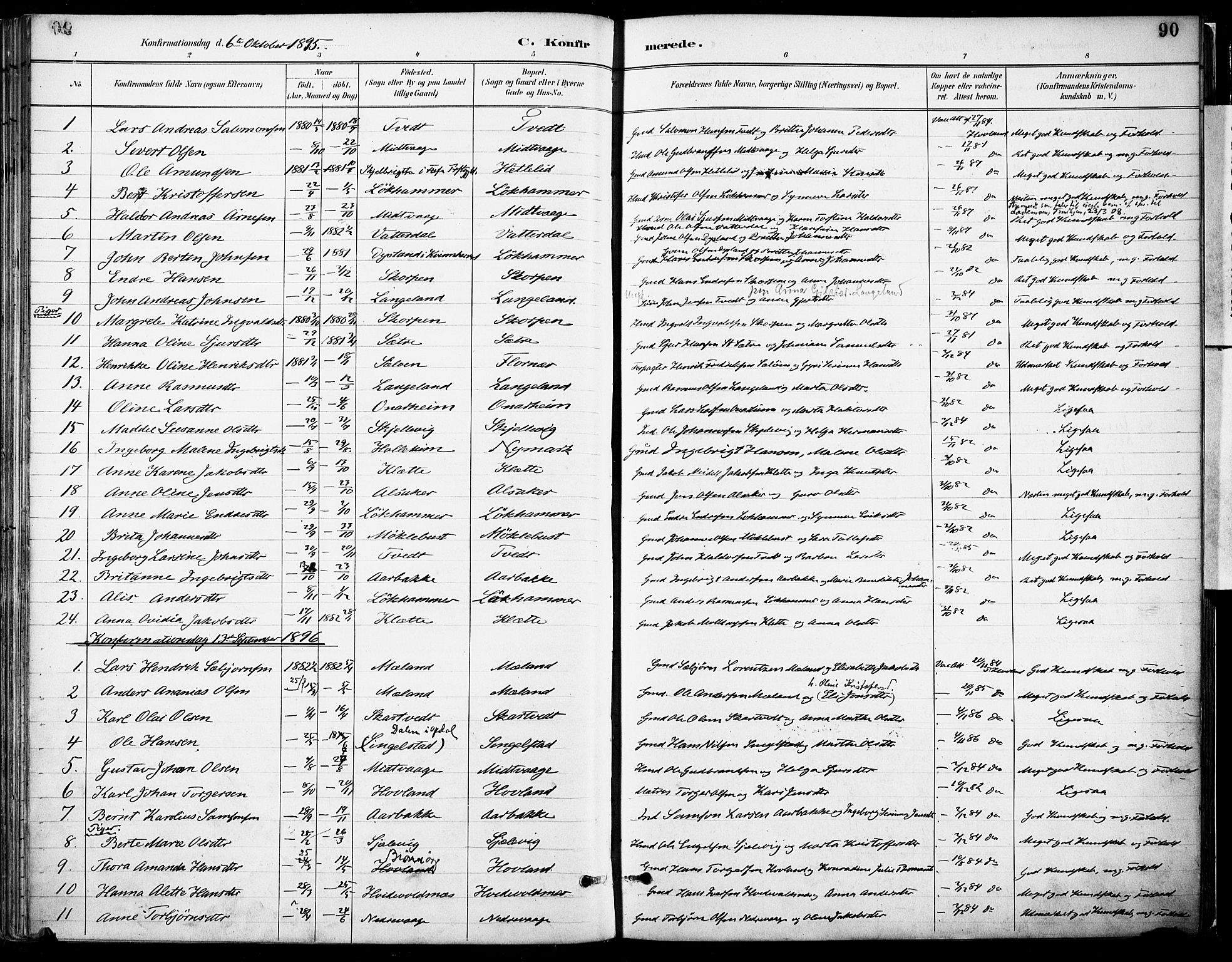 Tysnes sokneprestembete, SAB/A-78601/H/Haa: Parish register (official) no. C 1, 1887-1912, p. 90