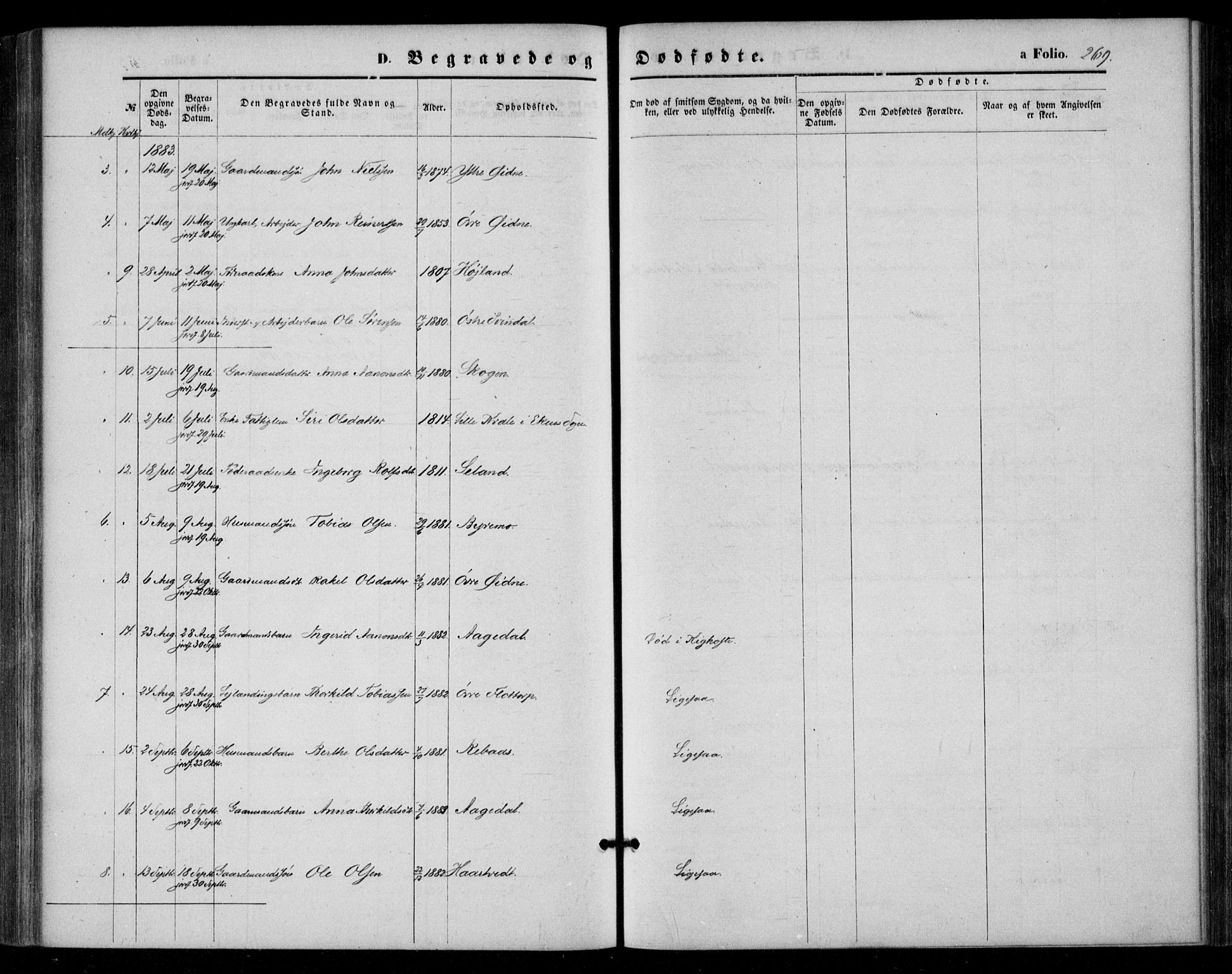Bjelland sokneprestkontor, SAK/1111-0005/F/Fa/Fac/L0002: Parish register (official) no. A 2, 1866-1887, p. 269