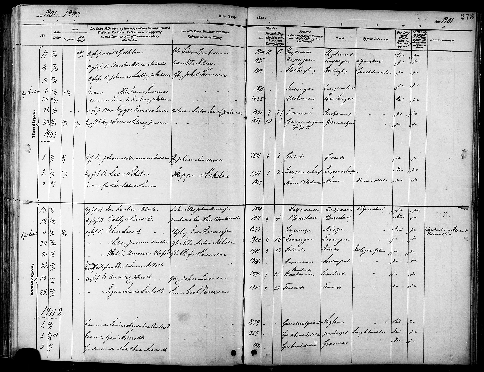 Balsfjord sokneprestembete, AV/SATØ-S-1303/G/Gab/L0008klokker: Parish register (copy) no. 8, 1890-1906, p. 273