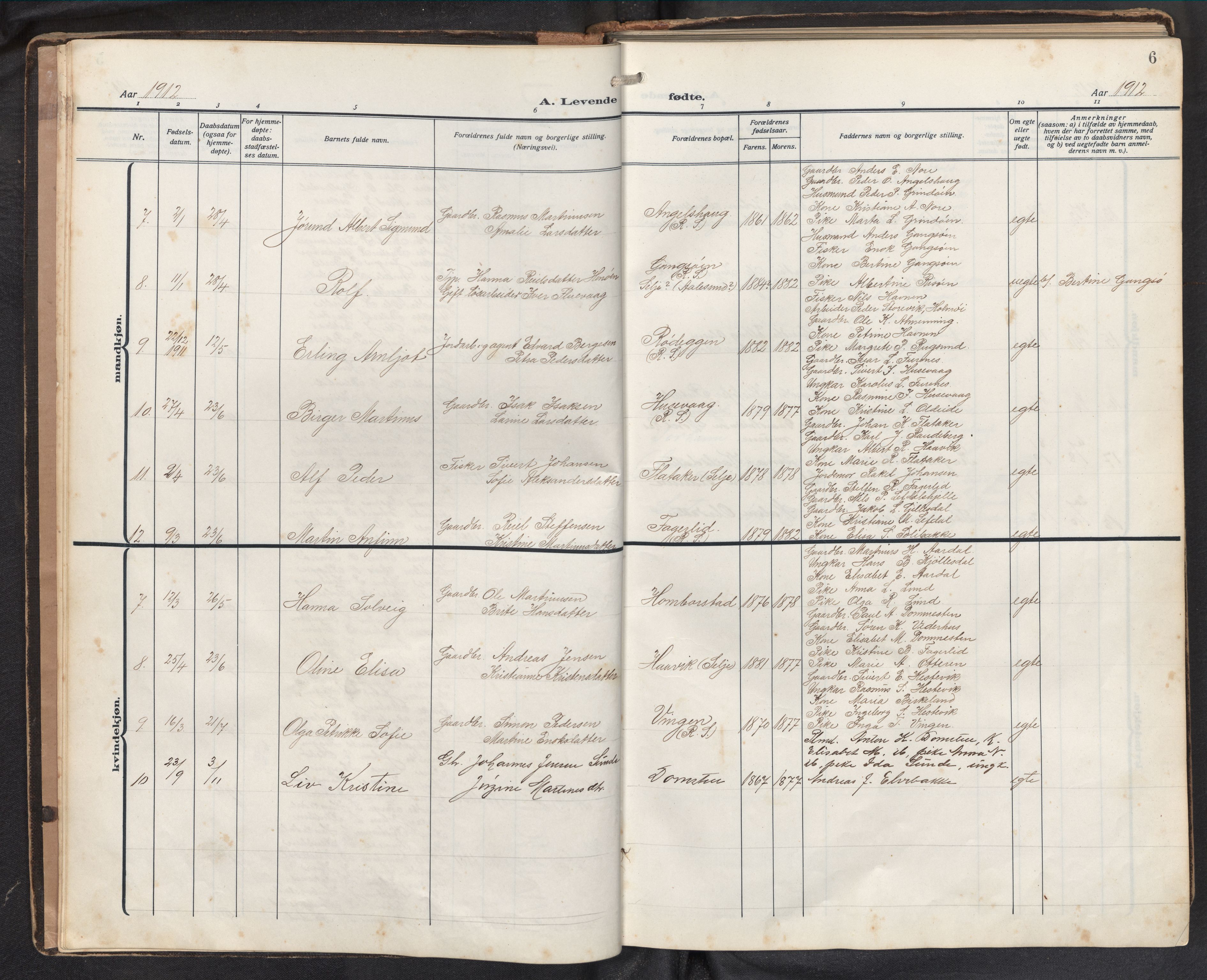 Davik sokneprestembete, AV/SAB-A-79701/H/Hab/Haba/L0003: Parish register (copy) no. A 3, 1912-1947, p. 5b-6a