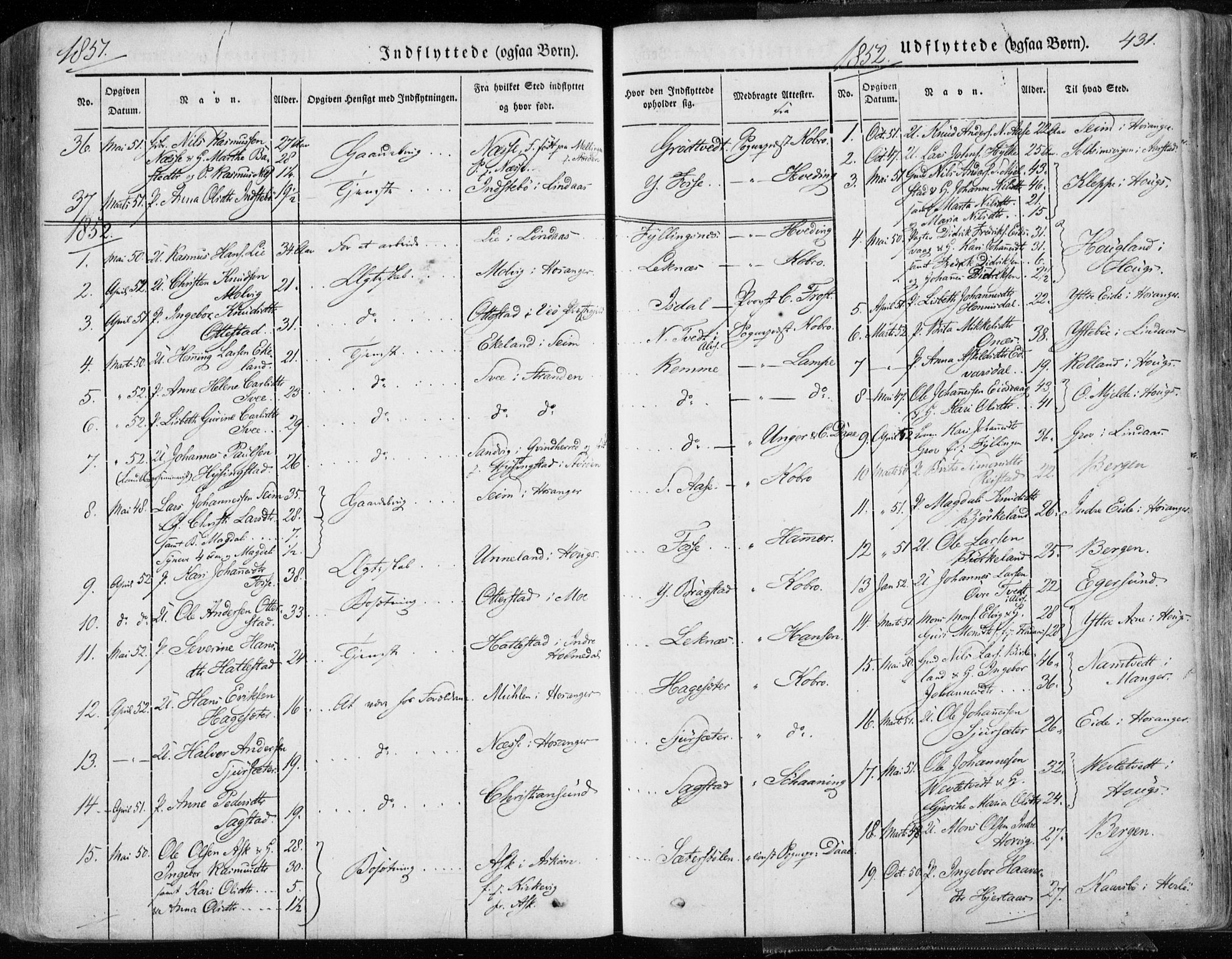 Hamre sokneprestembete, SAB/A-75501/H/Ha/Haa/Haaa/L0013: Parish register (official) no. A 13, 1846-1857, p. 431