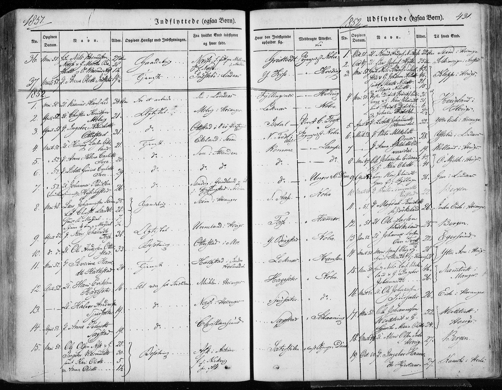 Hamre sokneprestembete, AV/SAB-A-75501/H/Ha/Haa/Haaa/L0013: Parish register (official) no. A 13, 1846-1857, p. 431