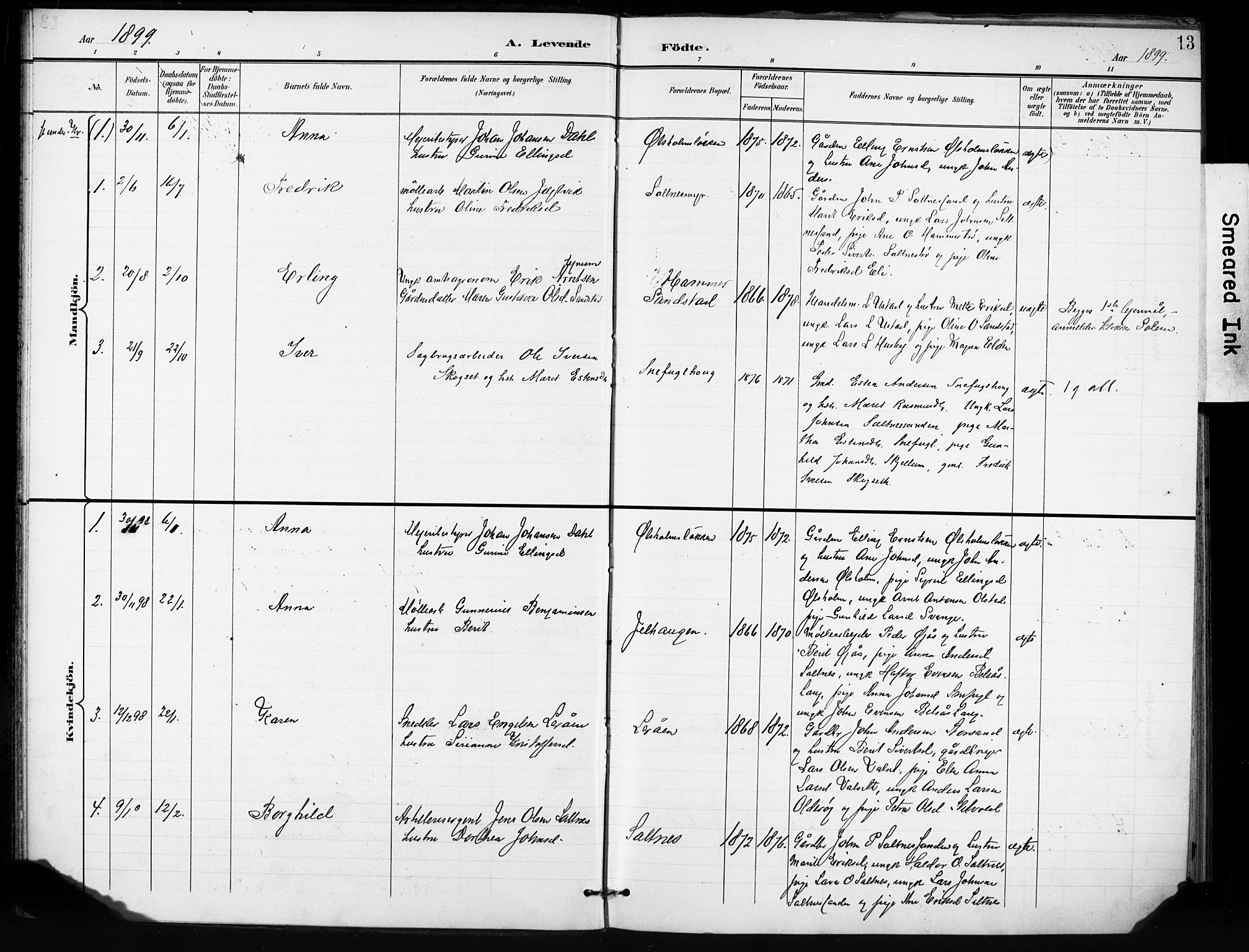 Ministerialprotokoller, klokkerbøker og fødselsregistre - Sør-Trøndelag, SAT/A-1456/666/L0787: Parish register (official) no. 666A05, 1895-1908, p. 13