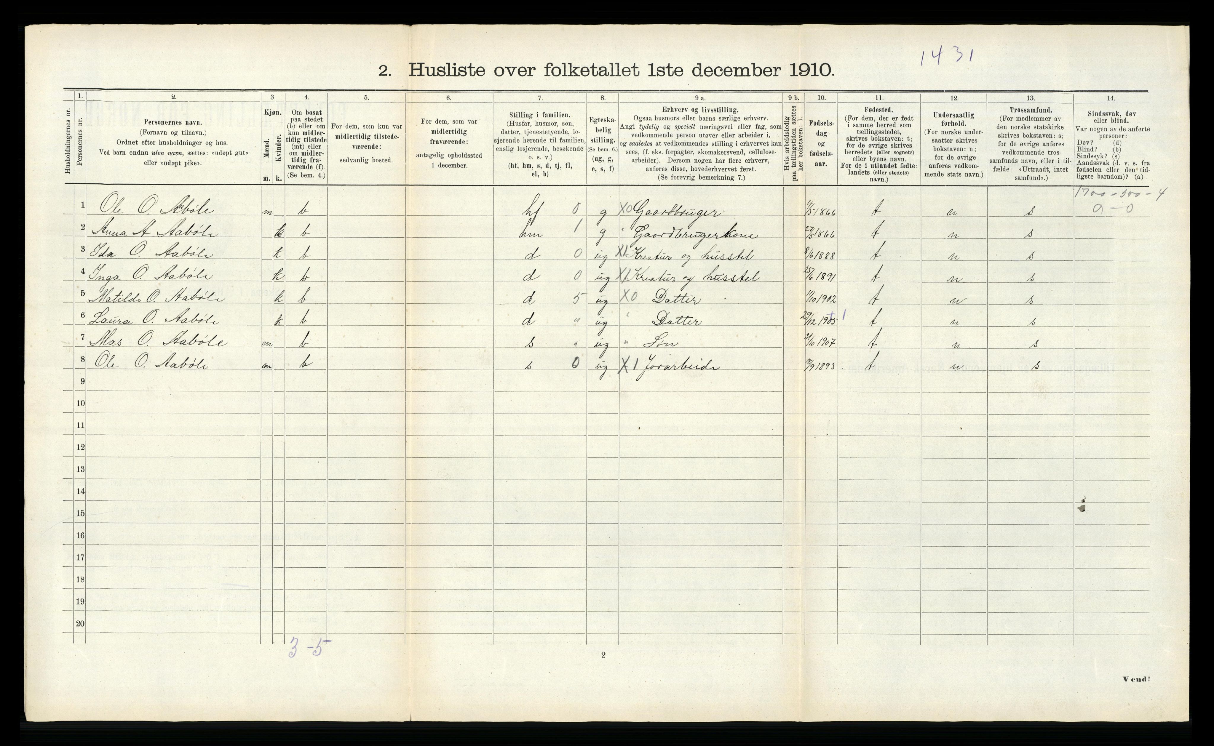 RA, 1910 census for Årdal, 1910, p. 469