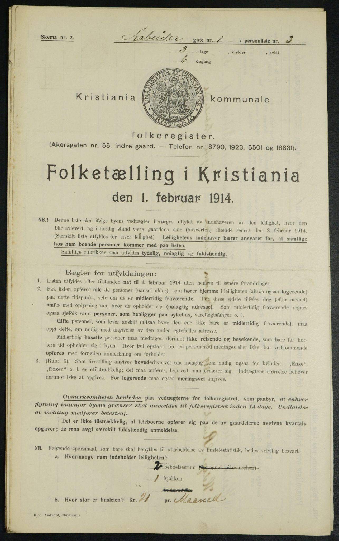 OBA, Municipal Census 1914 for Kristiania, 1914, p. 1477