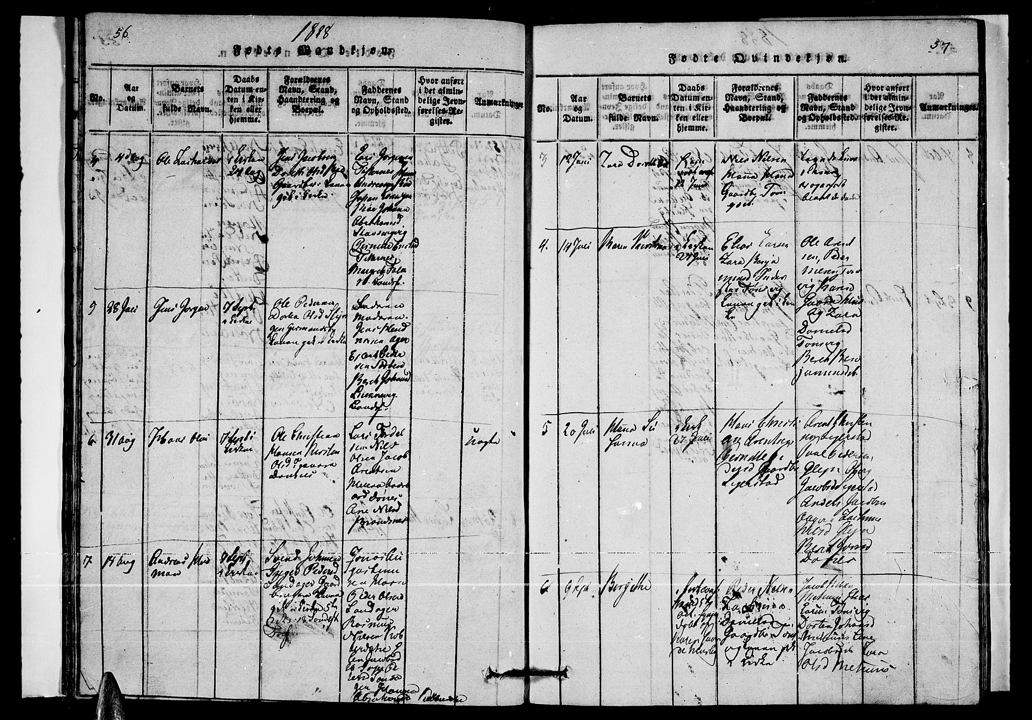 Ministerialprotokoller, klokkerbøker og fødselsregistre - Nordland, SAT/A-1459/835/L0529: Parish register (copy) no. 835C01, 1820-1828, p. 56-57