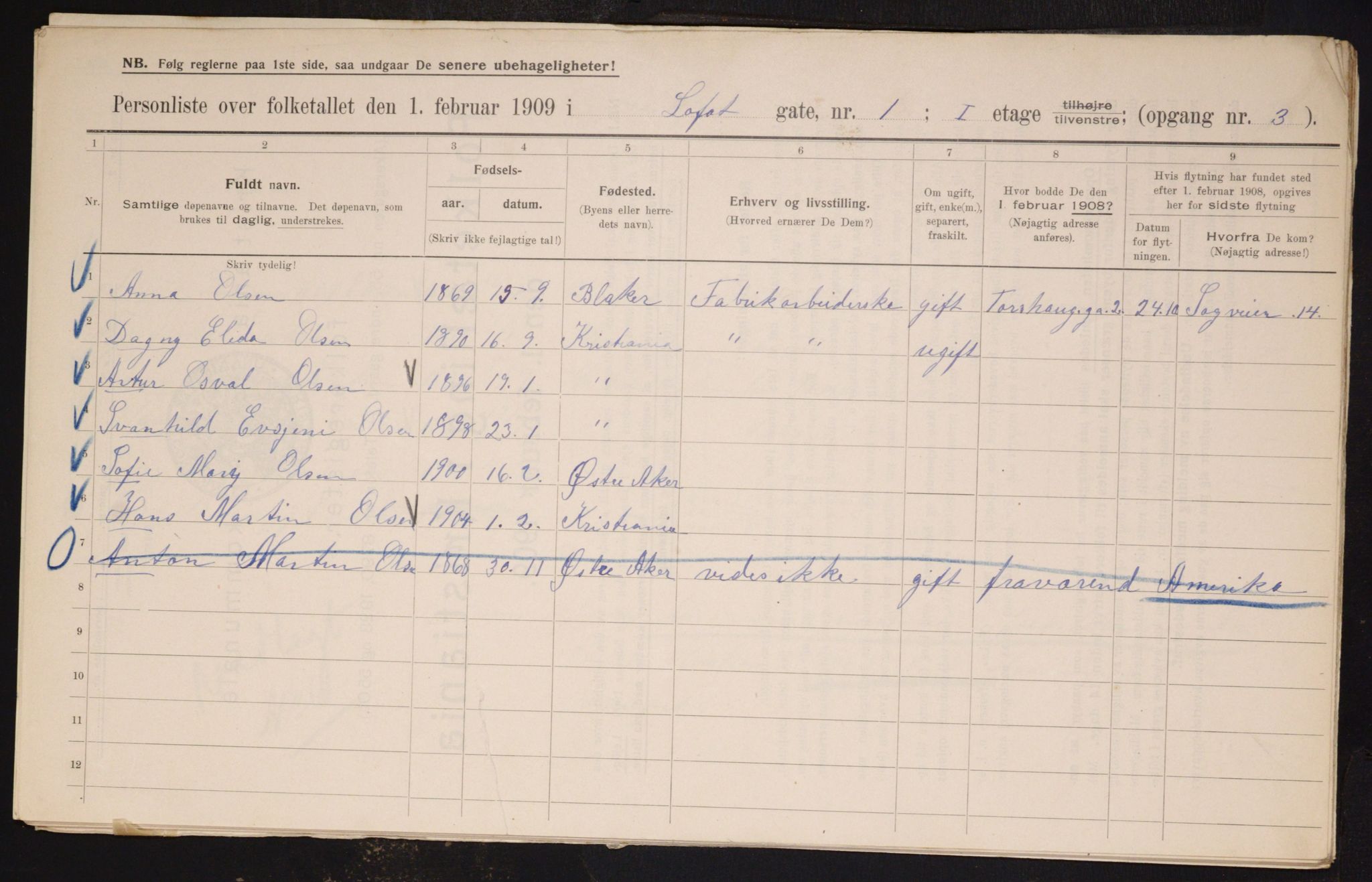 OBA, Municipal Census 1909 for Kristiania, 1909, p. 53064