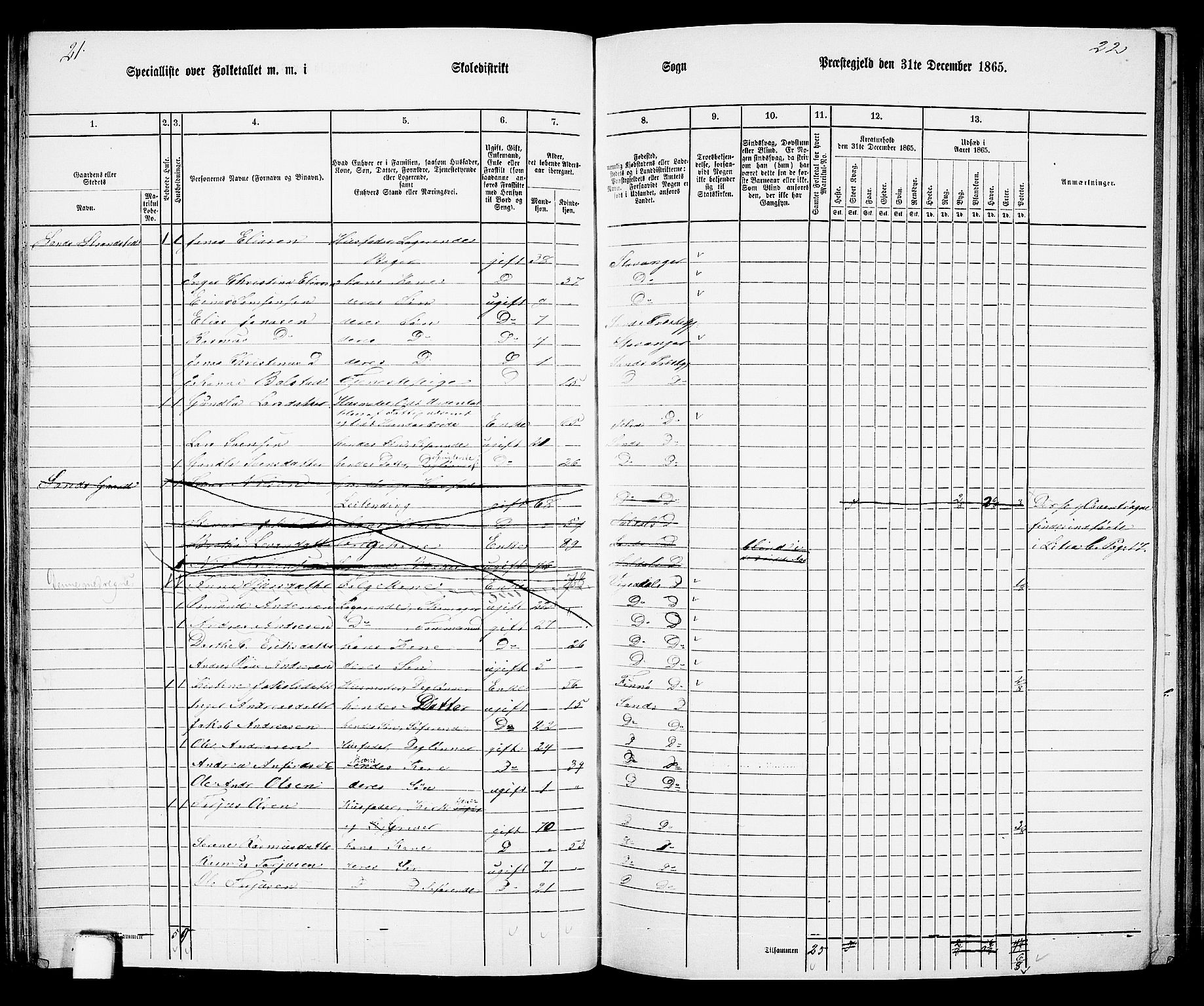 RA, 1865 census for Sand, 1865, p. 57