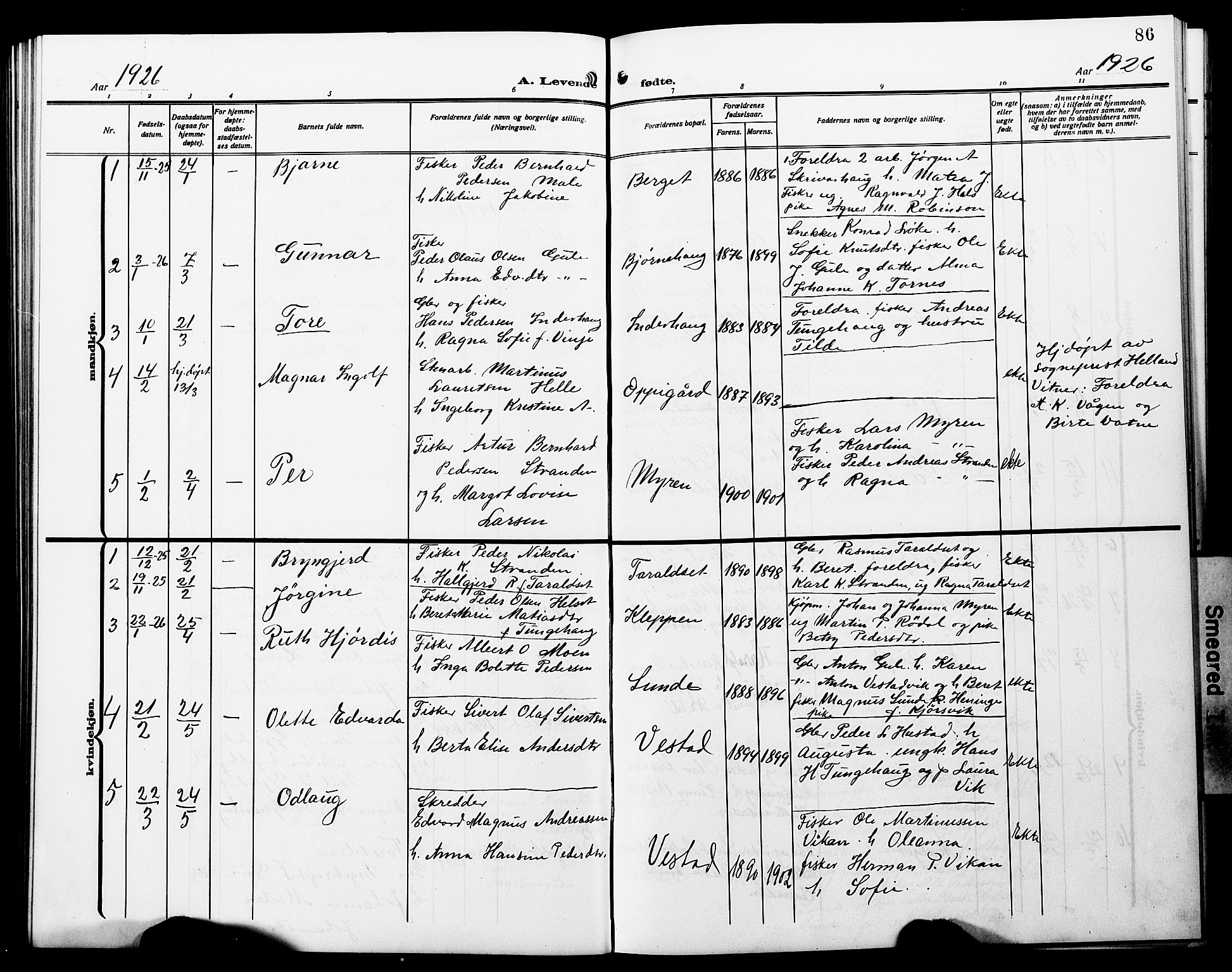 Ministerialprotokoller, klokkerbøker og fødselsregistre - Møre og Romsdal, AV/SAT-A-1454/566/L0774: Parish register (copy) no. 566C03, 1910-1929, p. 86