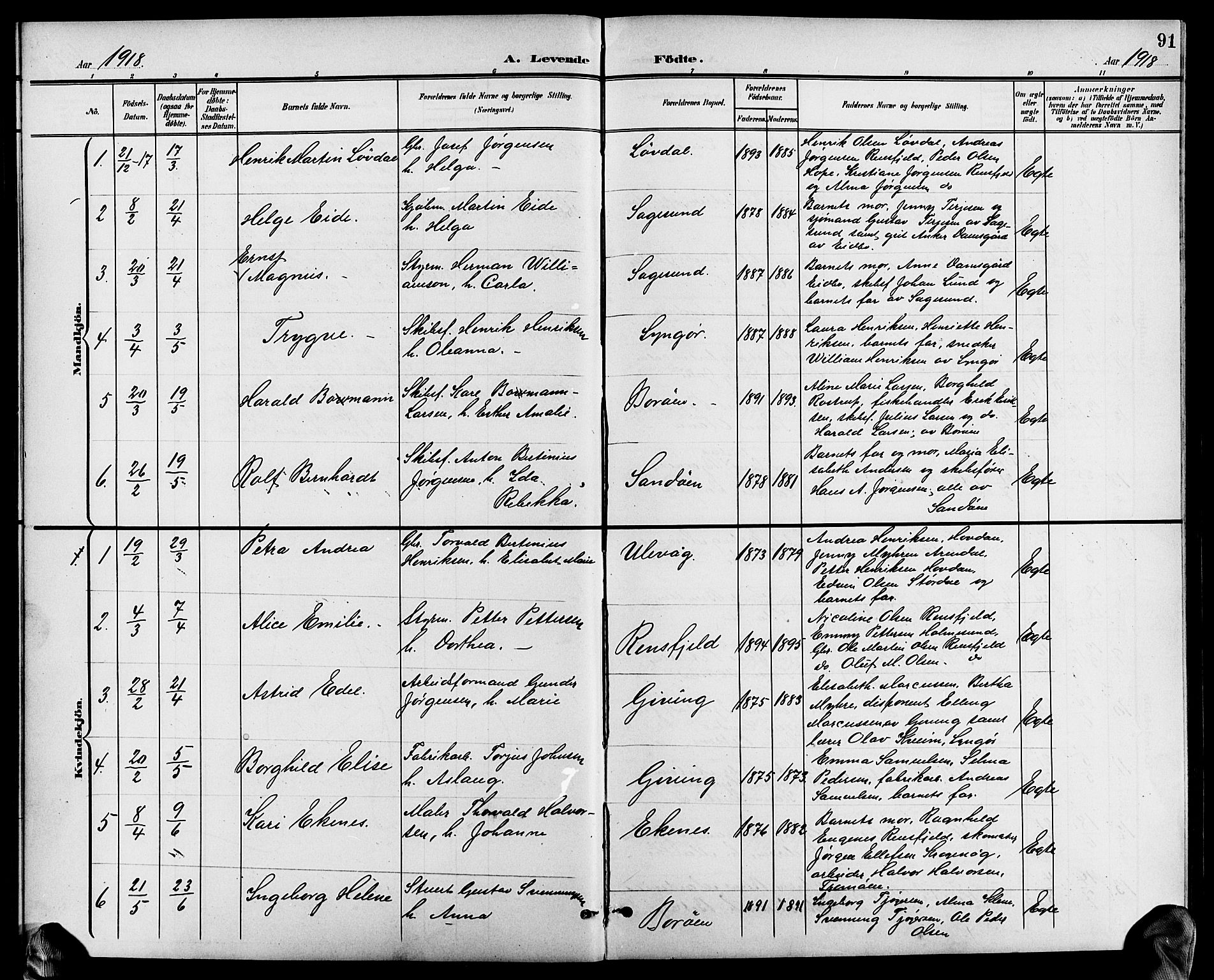 Dypvåg sokneprestkontor, AV/SAK-1111-0007/F/Fb/Fba/L0014: Parish register (copy) no. B 14, 1901-1922, p. 91