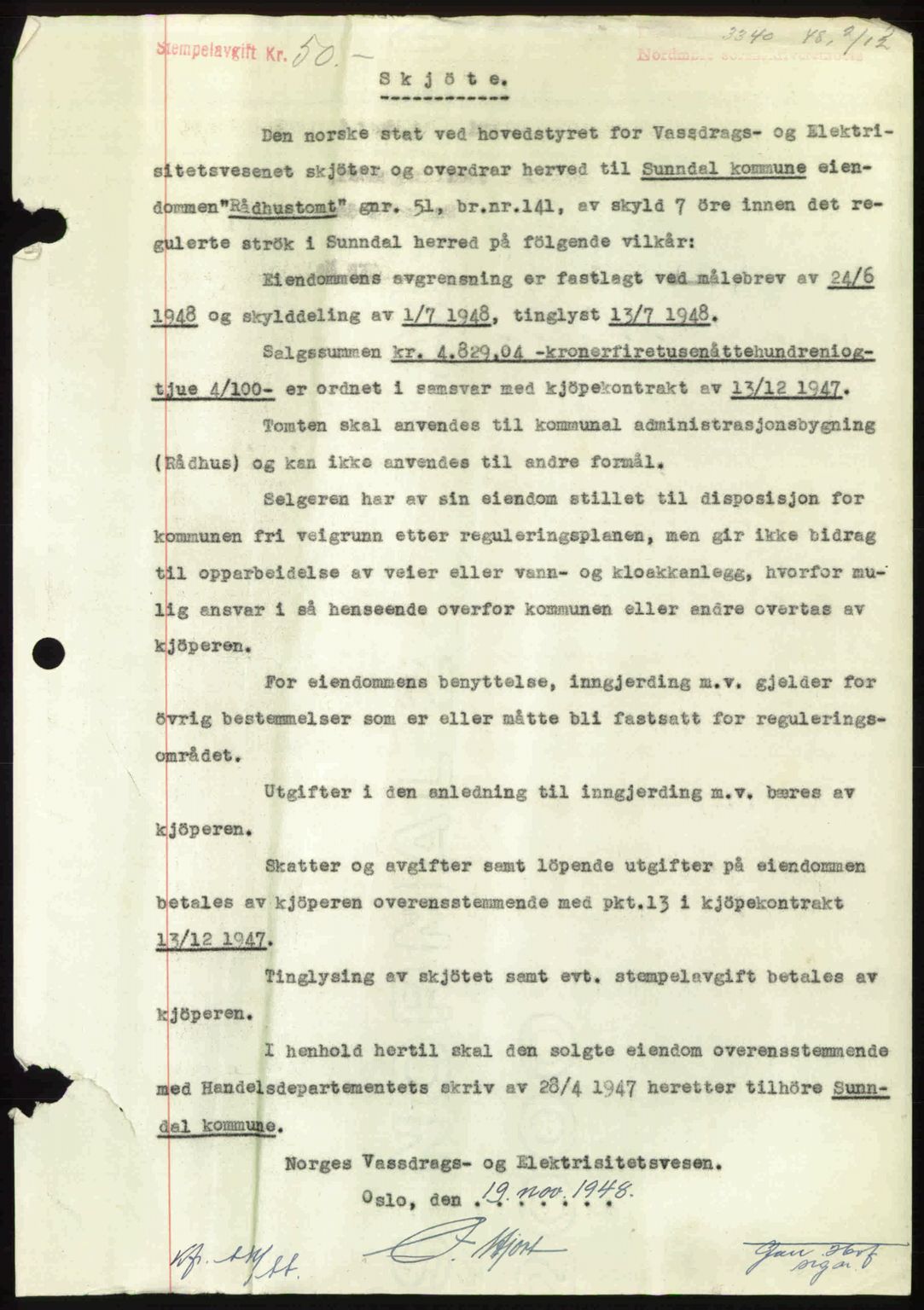 Nordmøre sorenskriveri, AV/SAT-A-4132/1/2/2Ca: Mortgage book no. A110, 1948-1949, Diary no: : 3340/1948