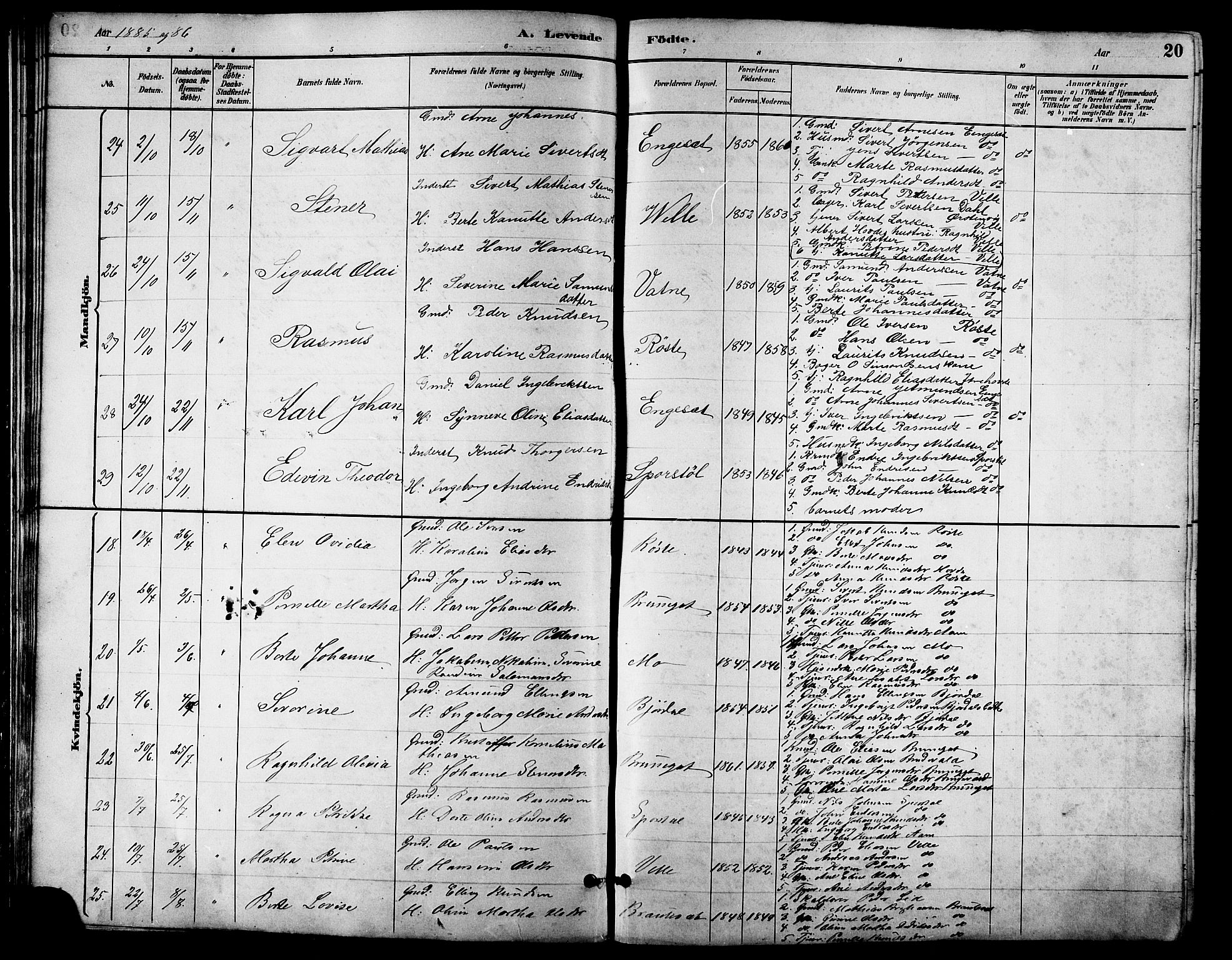 Ministerialprotokoller, klokkerbøker og fødselsregistre - Møre og Romsdal, AV/SAT-A-1454/513/L0189: Parish register (copy) no. 513C03, 1883-1904, p. 20