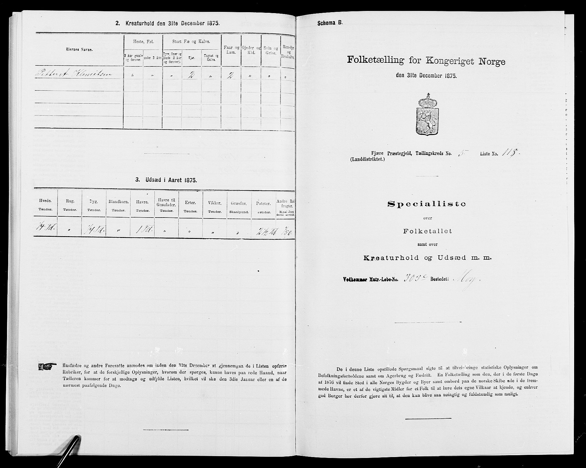 SAK, 1875 census for 0923L Fjære/Fjære, 1875, p. 1385