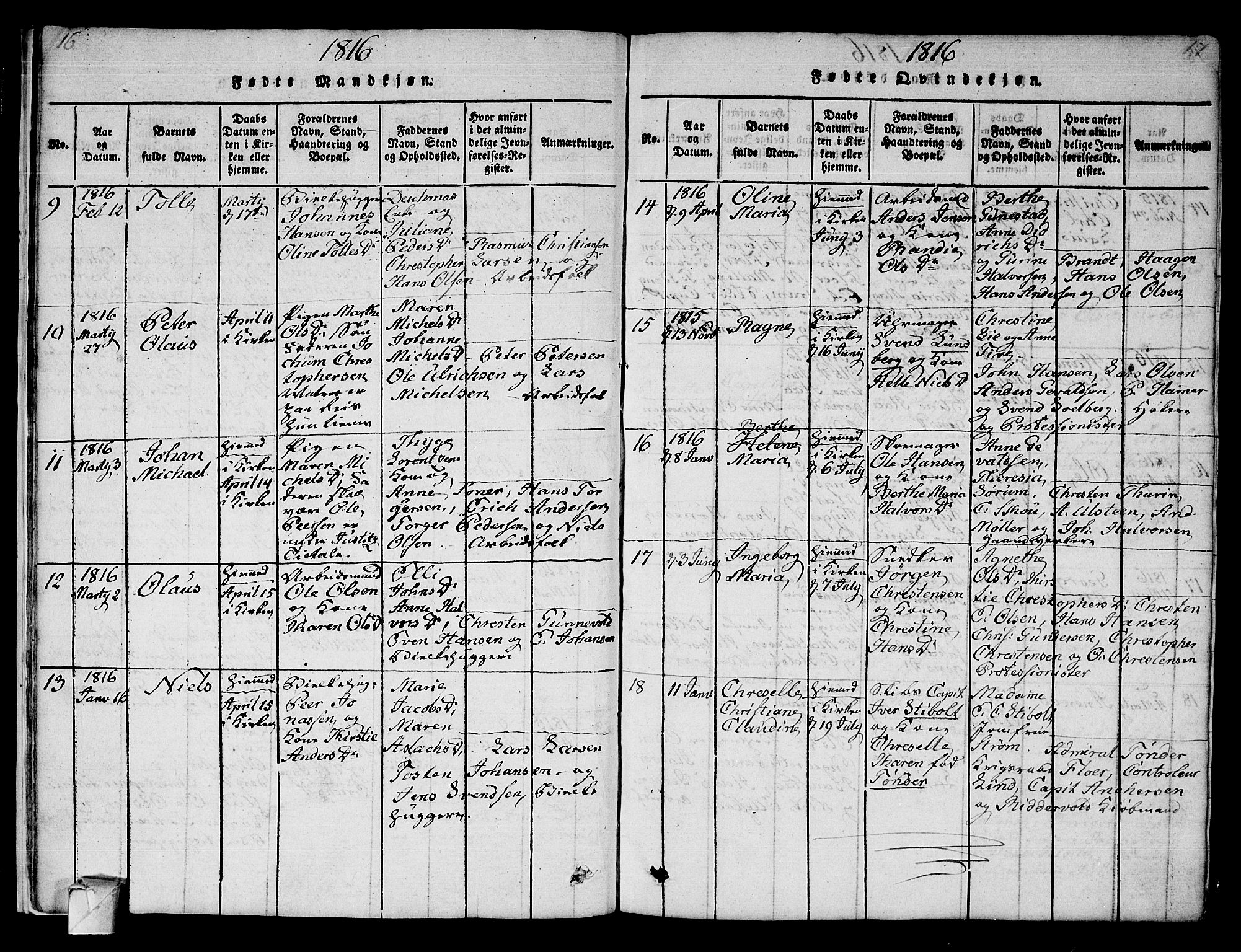 Strømsø kirkebøker, AV/SAKO-A-246/F/Fa/L0011: Parish register (official) no. I 11, 1815-1829, p. 16-17