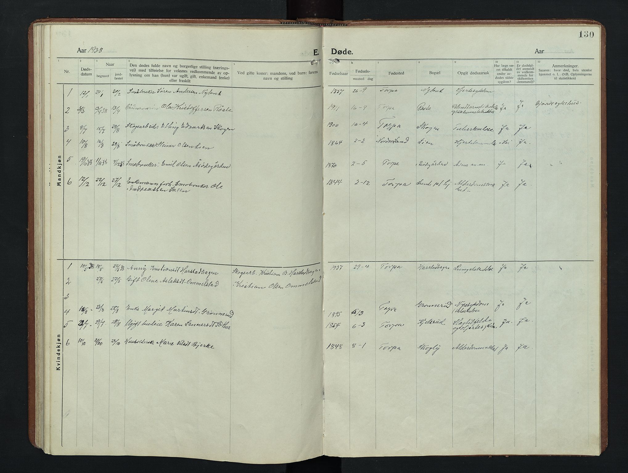 Nordre Land prestekontor, AV/SAH-PREST-124/H/Ha/Hab/L0009: Parish register (copy) no. 9, 1921-1956, p. 130