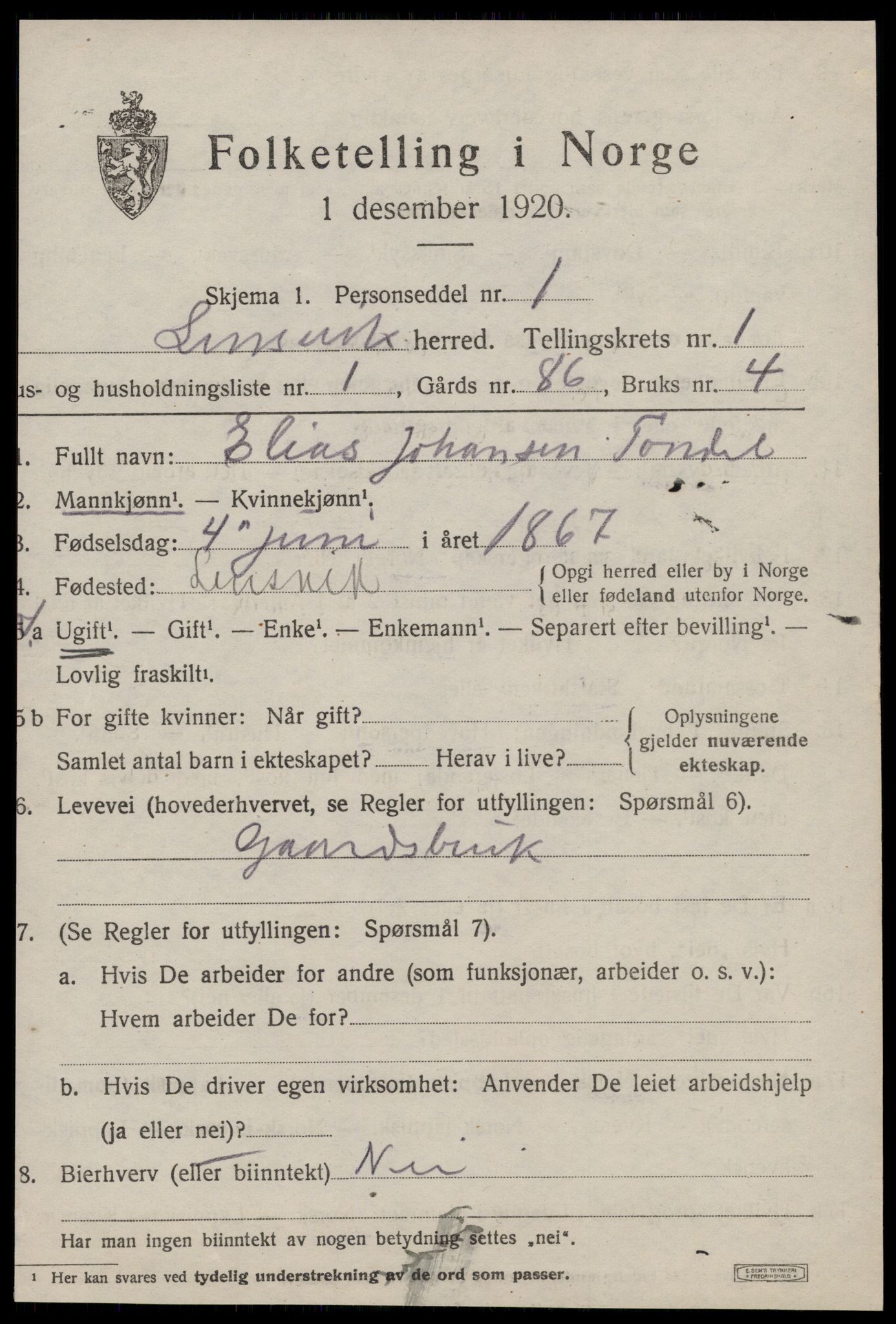 SAT, 1920 census for Lensvik, 1920, p. 372