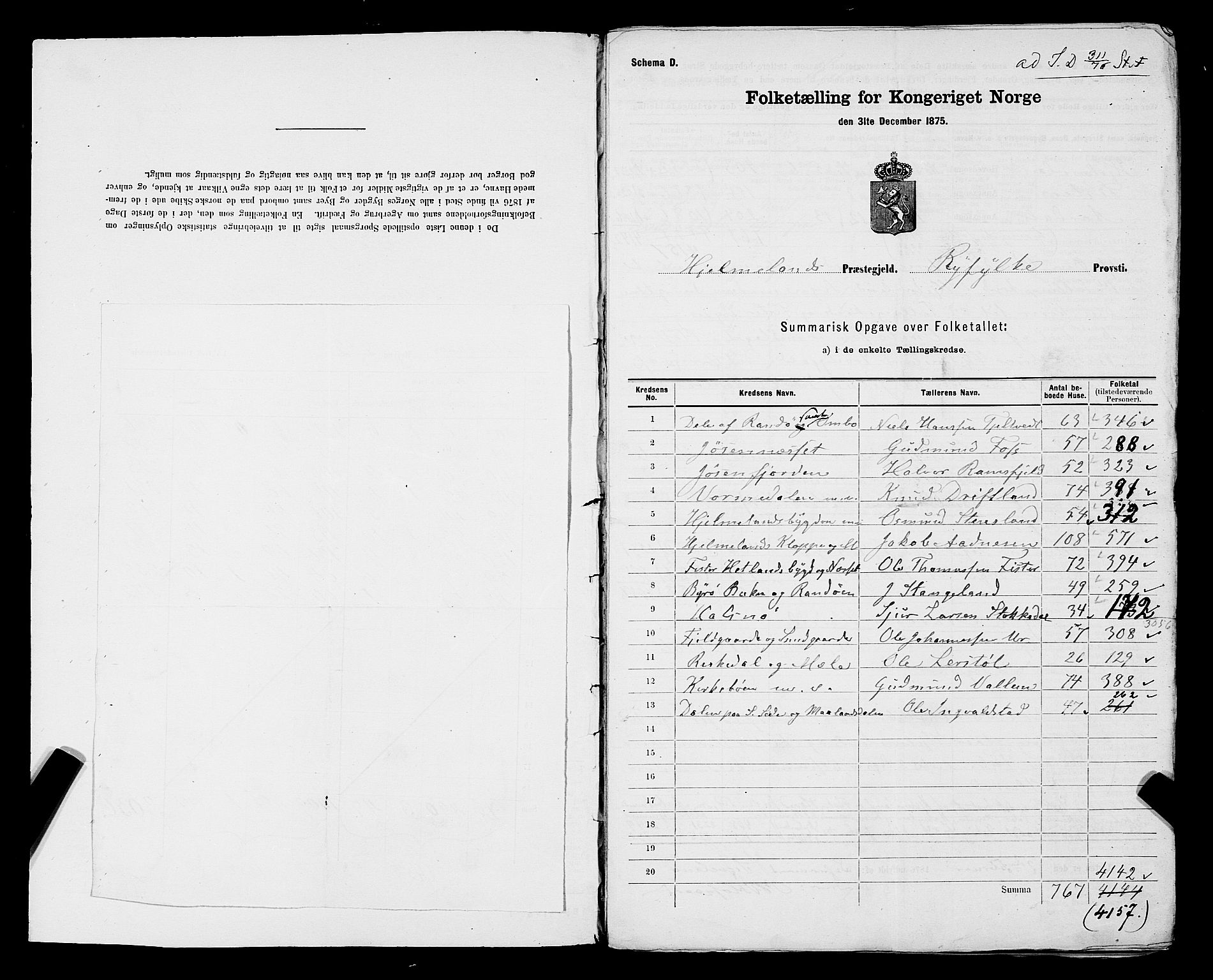 SAST, 1875 census for 1133P Hjelmeland, 1875, p. 3