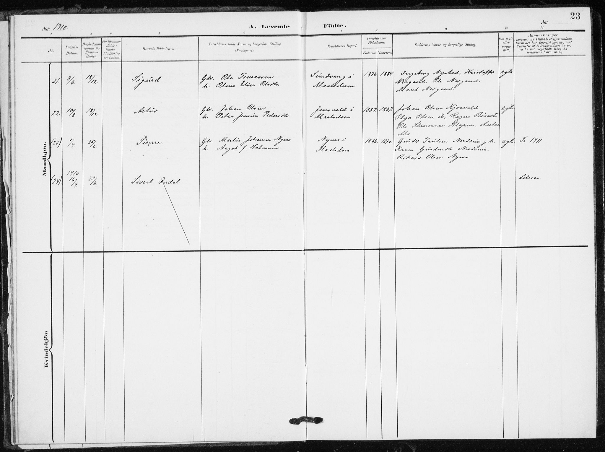 Målselv sokneprestembete, SATØ/S-1311/G/Ga/Gaa/L0012kirke: Parish register (official) no. 12, 1903-1920, p. 23