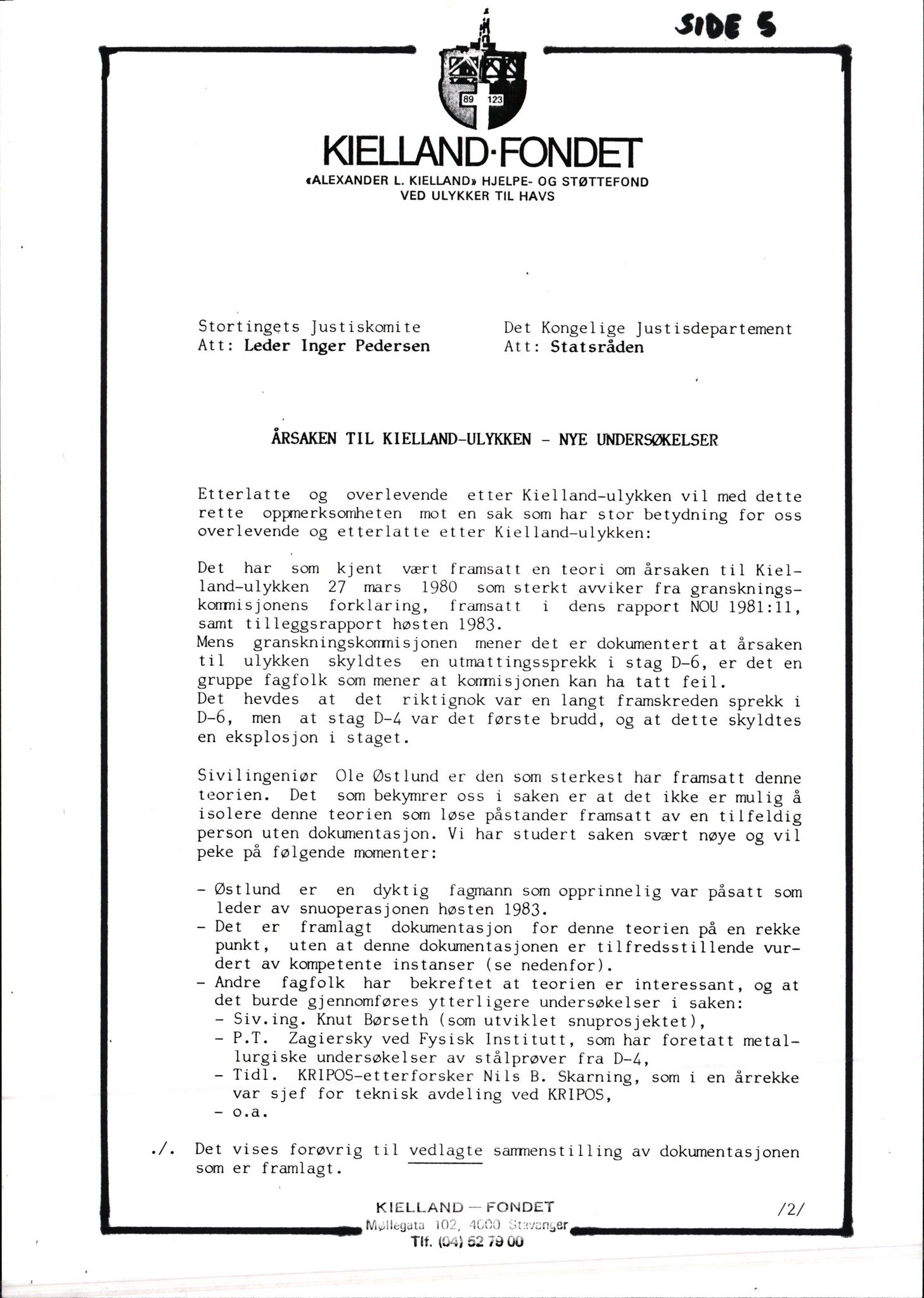 Pa 1660 - Kielland- fondet, AV/SAST-A-102242/X/Xa/L0001: Rapport til overlevende og etterlatte/ Kielland Bulletin, 1980-1998