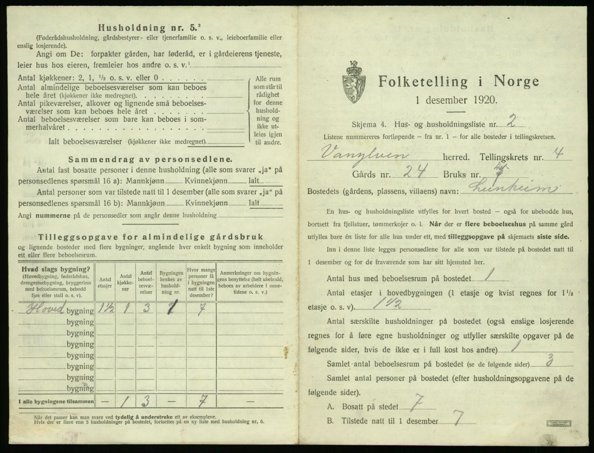 SAT, 1920 census for Vanylven, 1920, p. 301