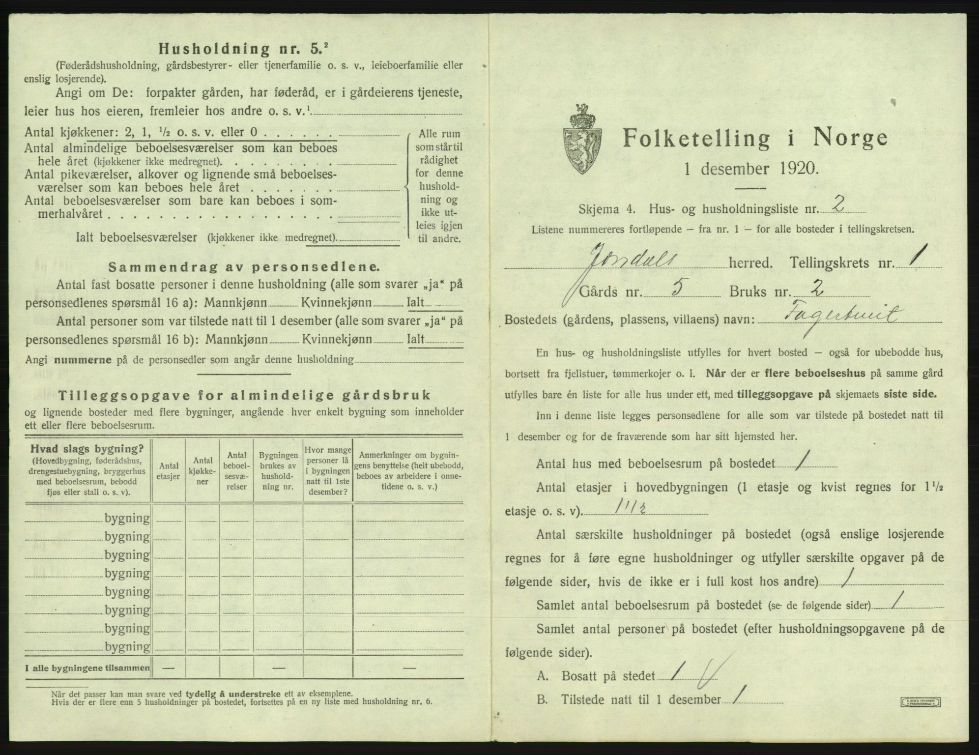 SAB, 1920 census for Jondal, 1920, p. 33