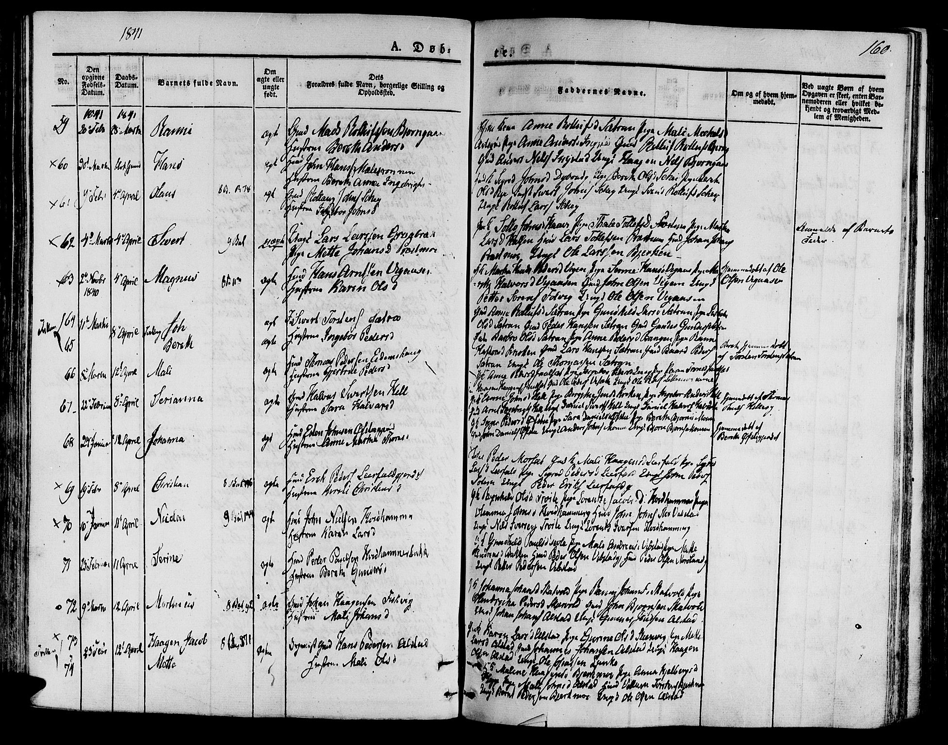 Ministerialprotokoller, klokkerbøker og fødselsregistre - Nord-Trøndelag, AV/SAT-A-1458/709/L0071: Parish register (official) no. 709A11, 1833-1844, p. 160