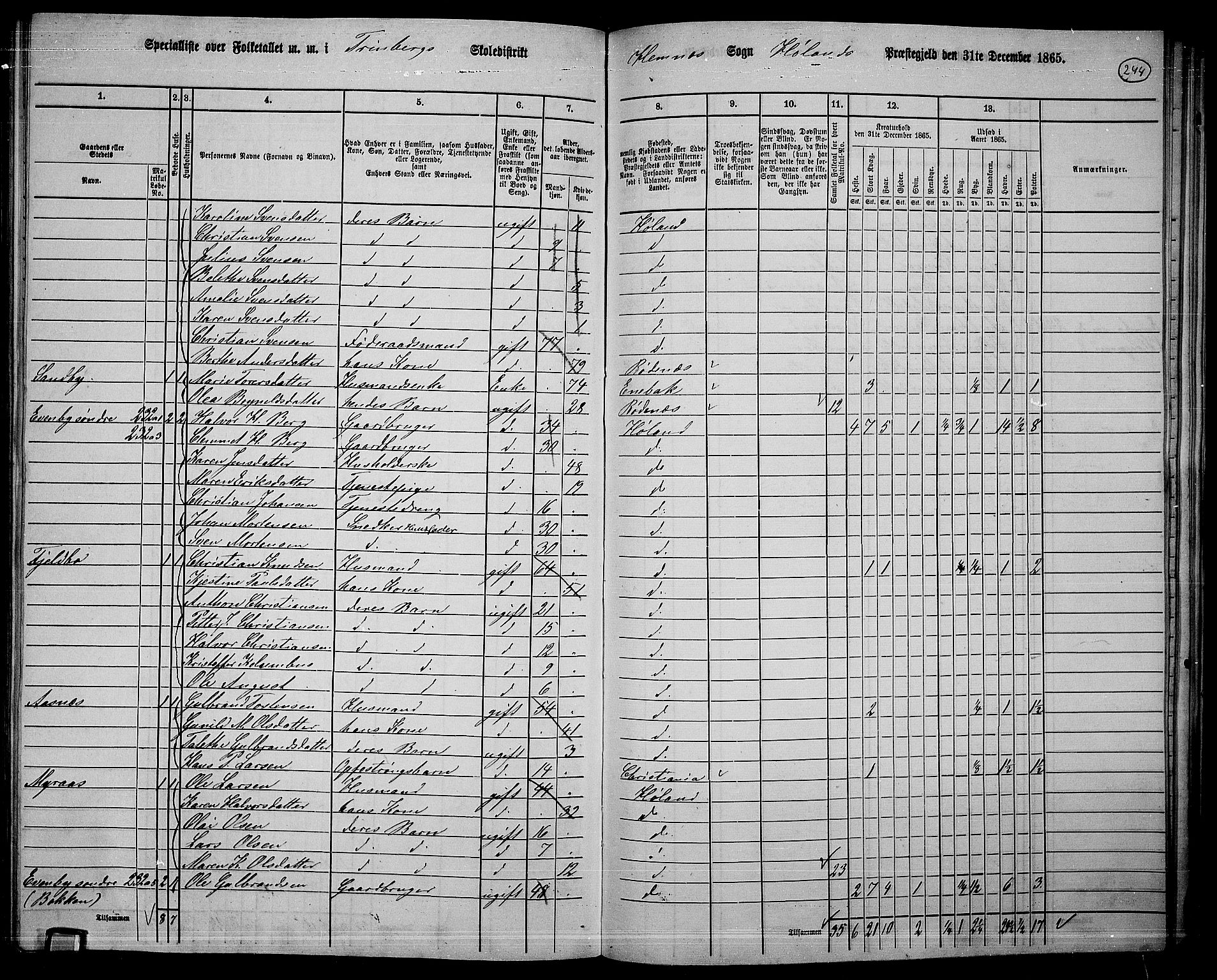 RA, 1865 census for Høland, 1865, p. 225