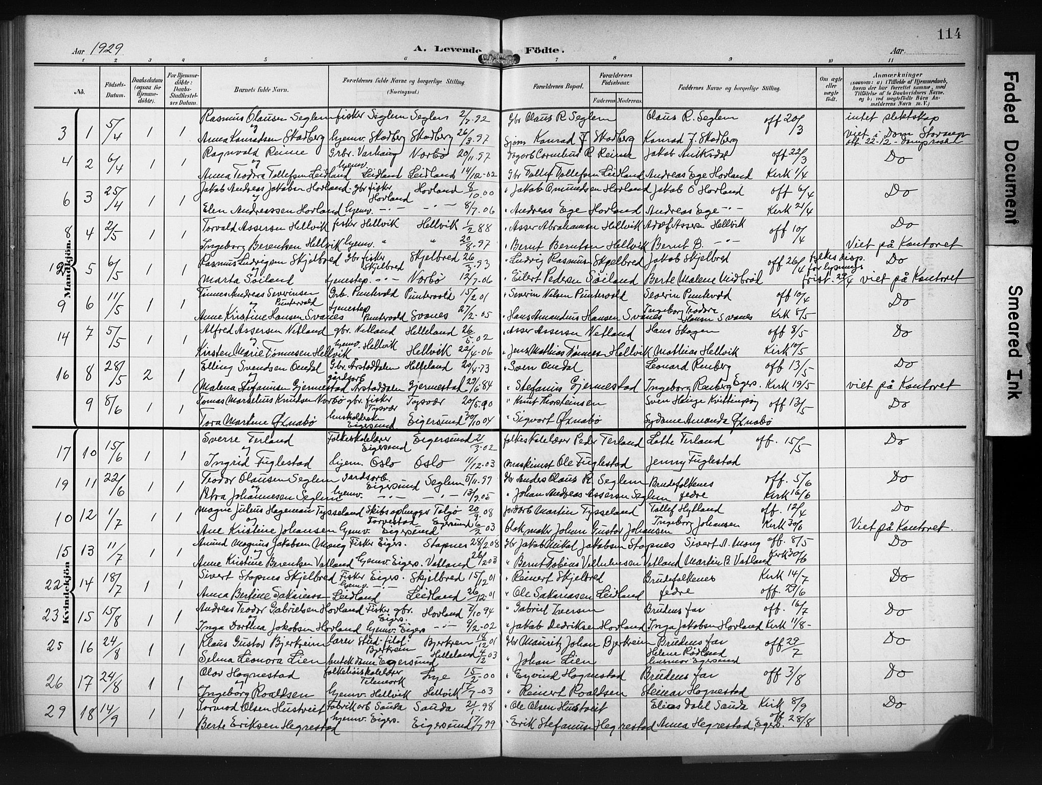 Eigersund sokneprestkontor, AV/SAST-A-101807/001/30/30BB/L0011: Parish register (copy) no. B 11, 1908-1930, p. 114