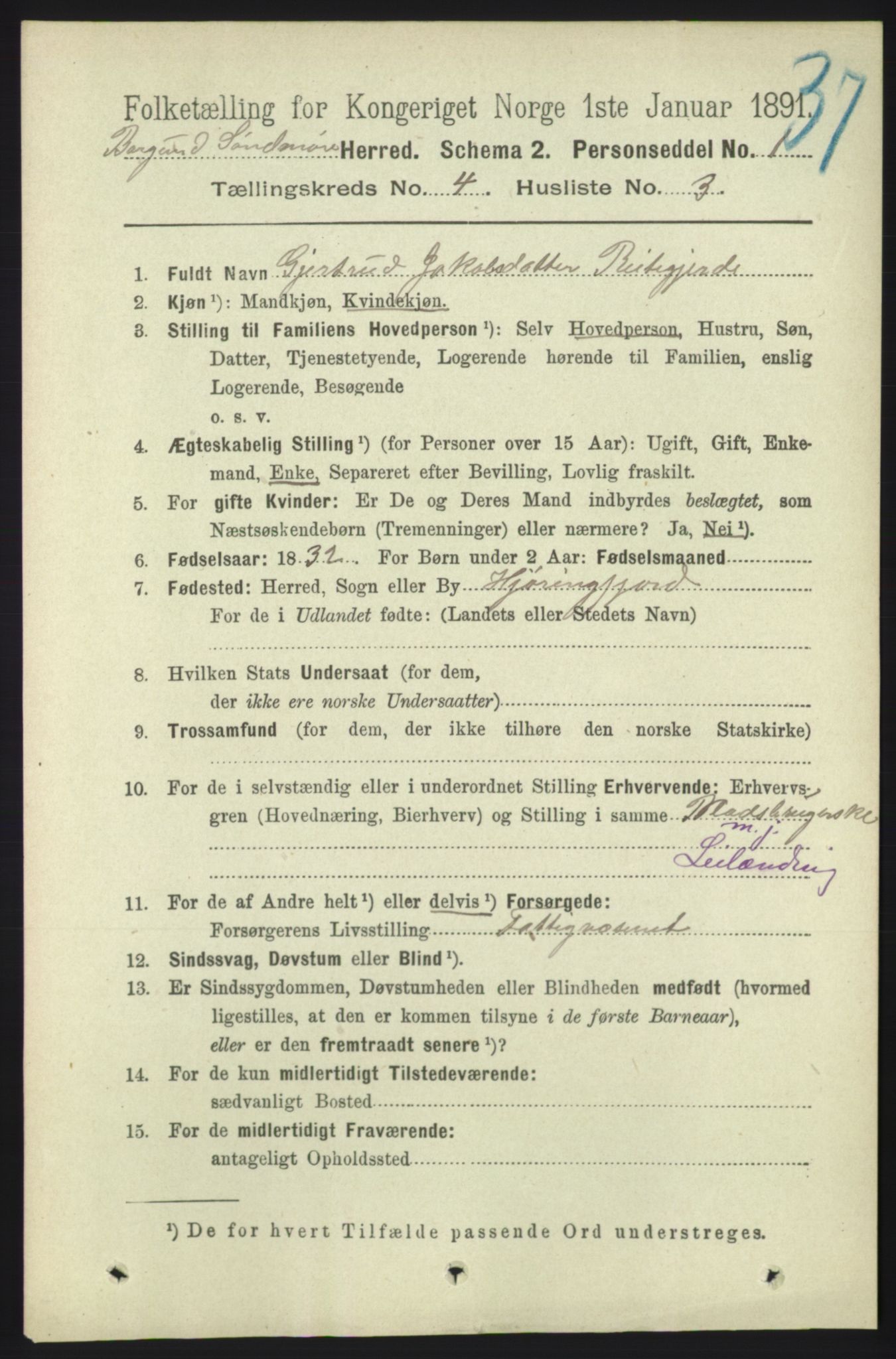 RA, 1891 census for 1531 Borgund, 1891, p. 1007