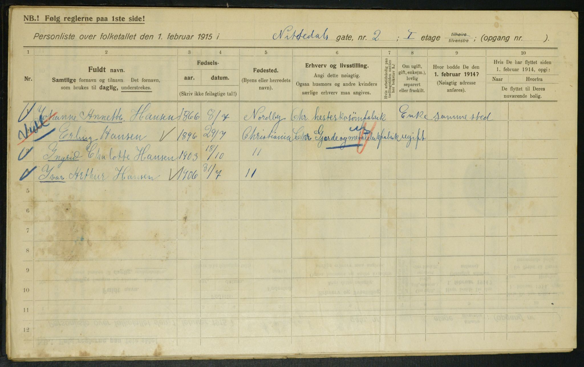 OBA, Municipal Census 1915 for Kristiania, 1915, p. 70663