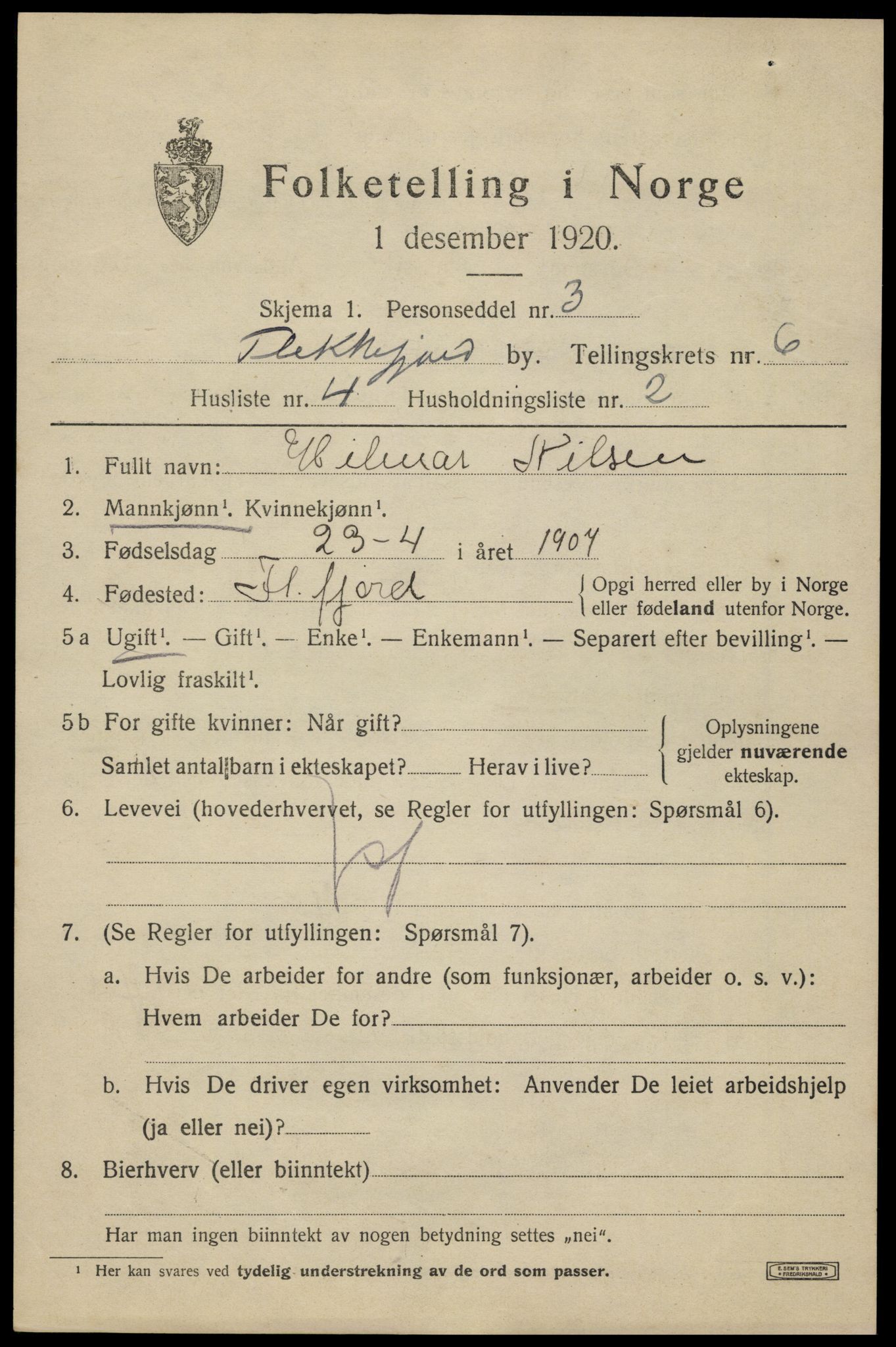 SAK, 1920 census for Flekkefjord, 1920, p. 5794