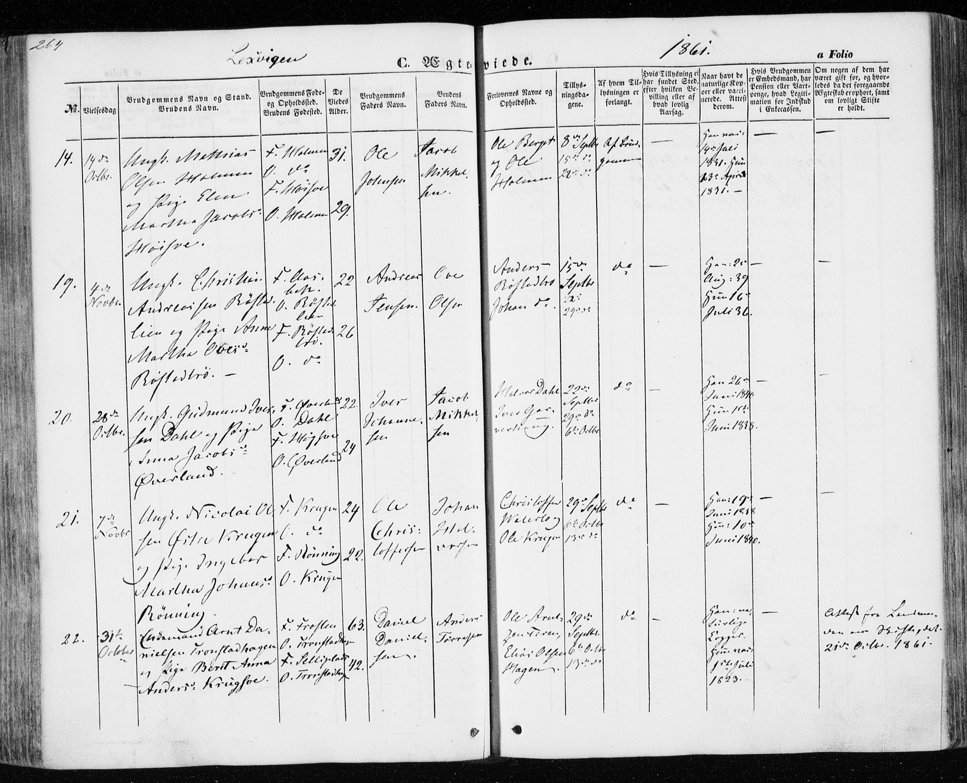 Ministerialprotokoller, klokkerbøker og fødselsregistre - Nord-Trøndelag, SAT/A-1458/701/L0008: Parish register (official) no. 701A08 /1, 1854-1863, p. 264