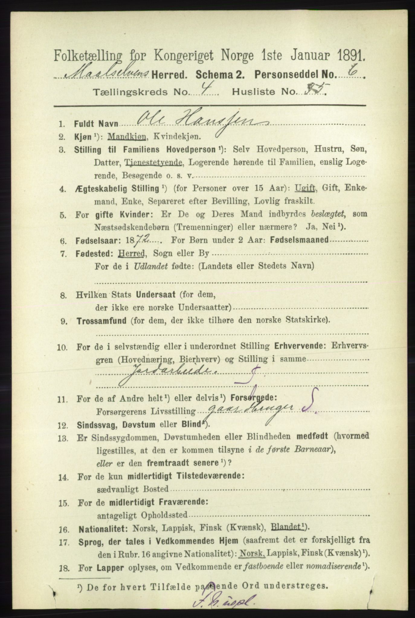 RA, 1891 census for 1924 Målselv, 1891, p. 1352