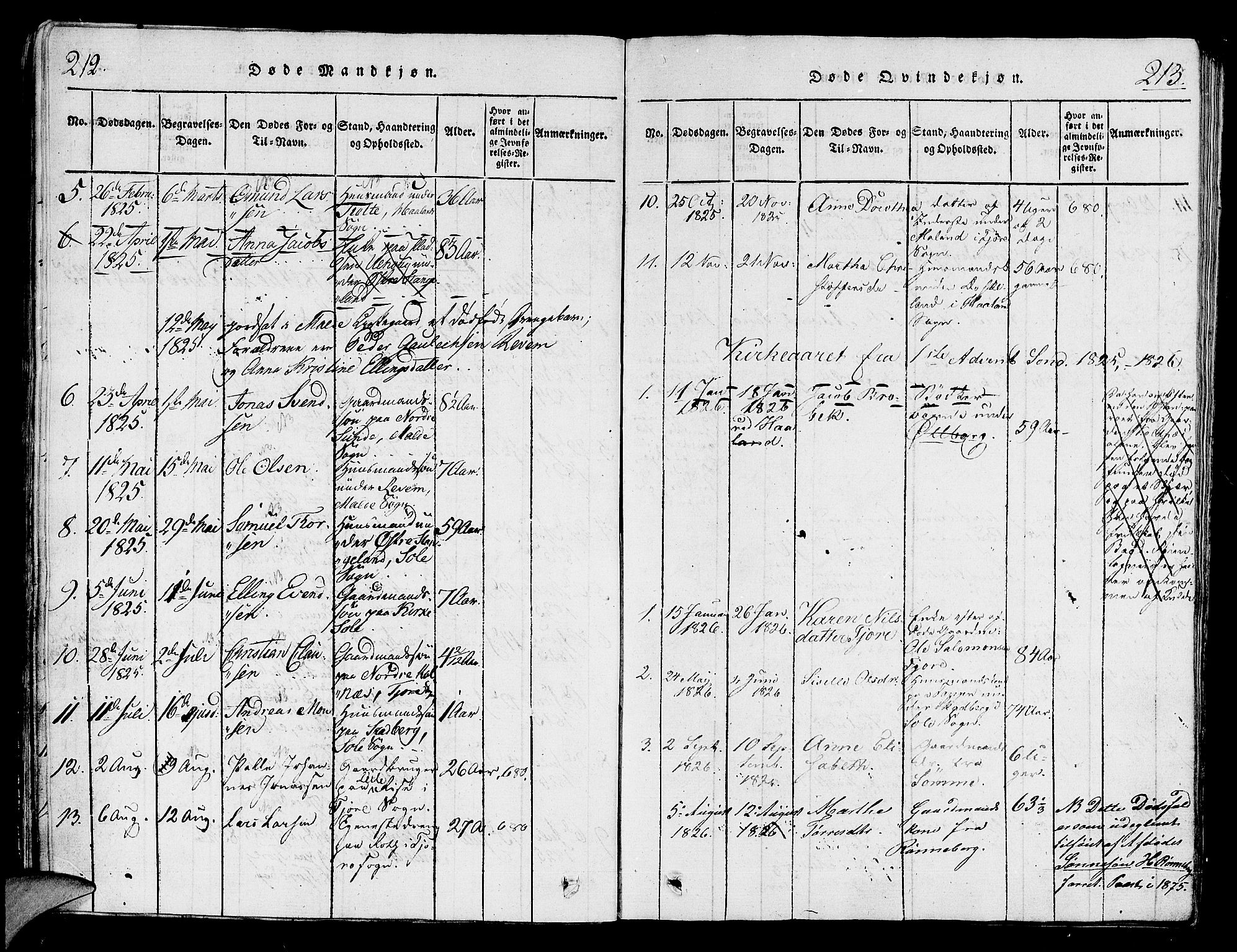 Håland sokneprestkontor, AV/SAST-A-101802/001/30BA/L0004: Parish register (official) no. A 4, 1815-1829, p. 212-213