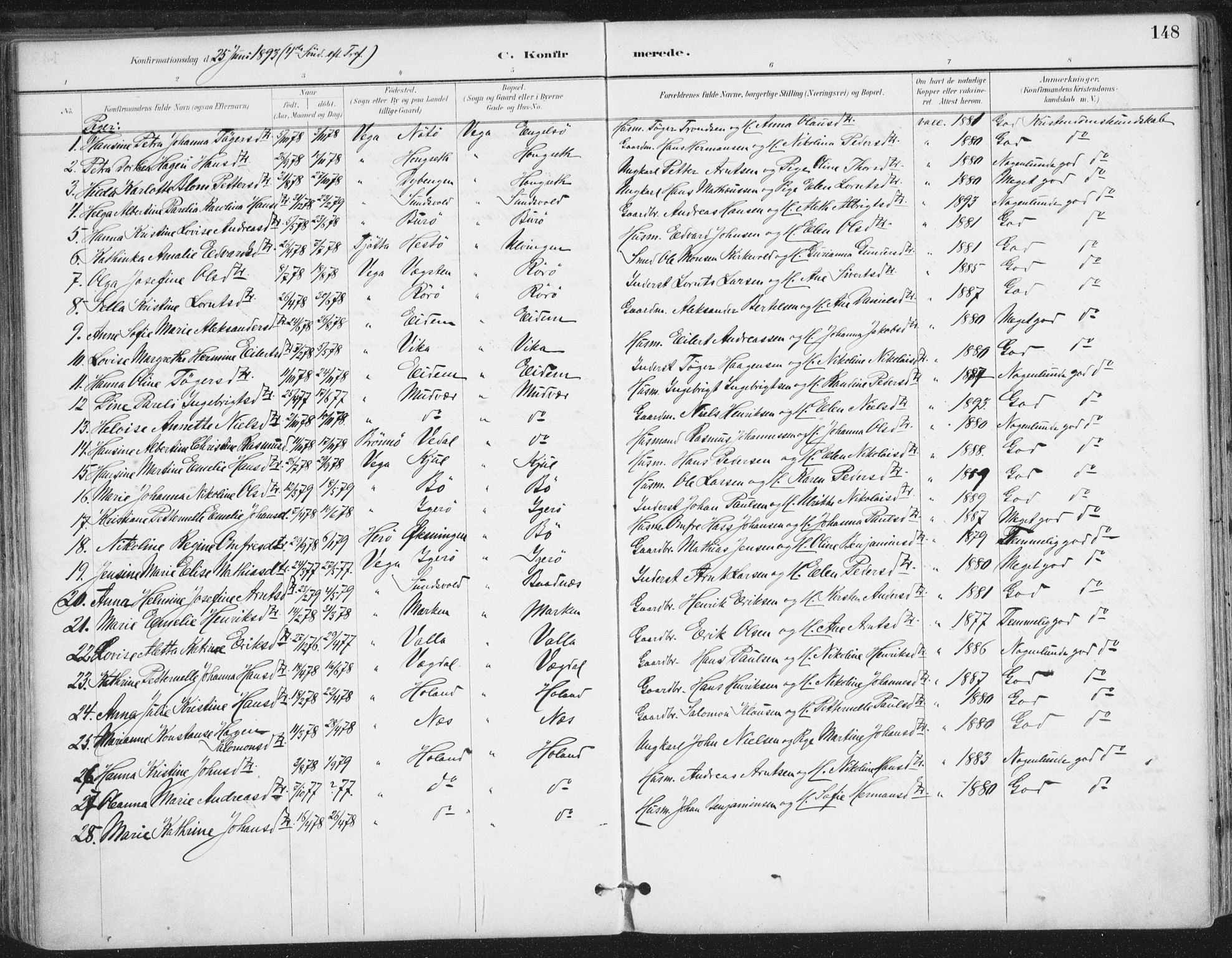 Ministerialprotokoller, klokkerbøker og fødselsregistre - Nordland, AV/SAT-A-1459/816/L0244: Parish register (official) no. 816A10, 1886-1903, p. 148