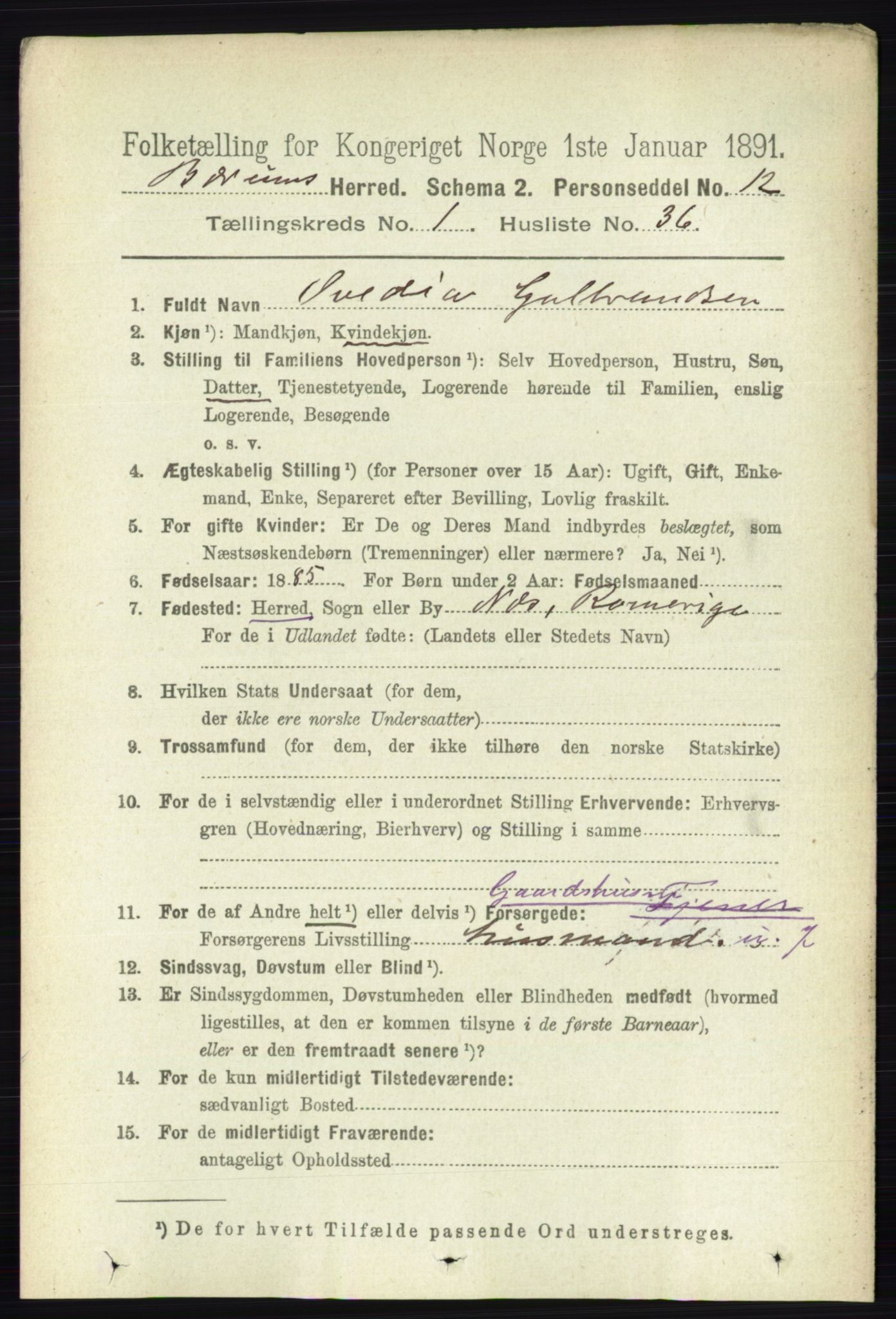 RA, 1891 census for 0219 Bærum, 1891, p. 478