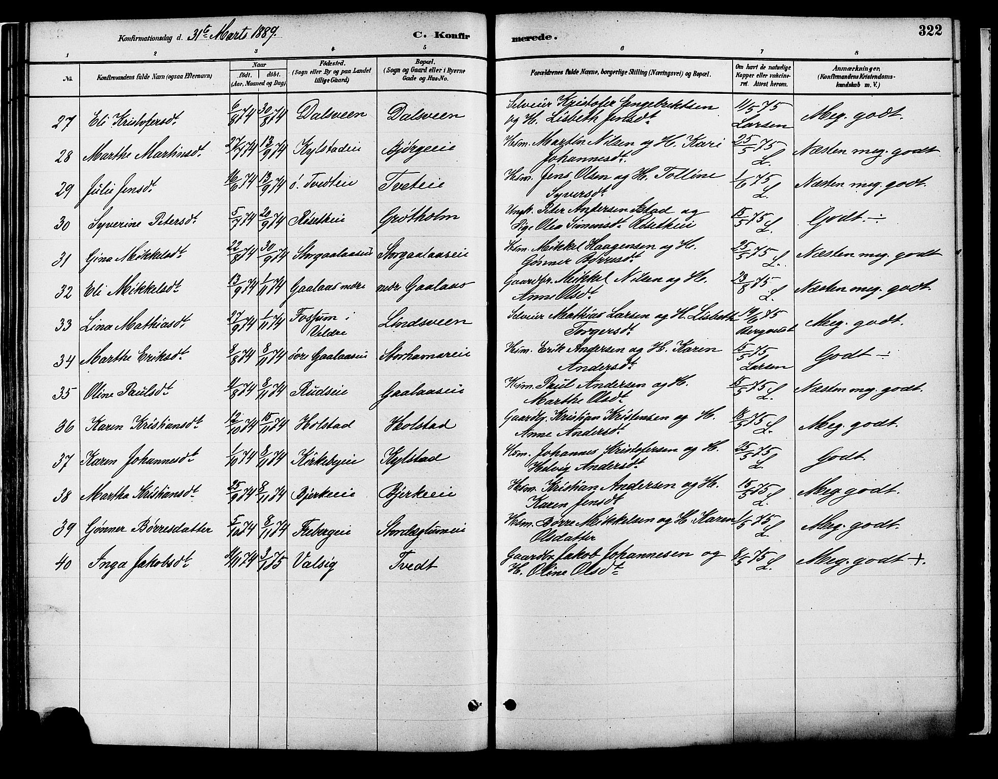 Vang prestekontor, Hedmark, SAH/PREST-008/H/Ha/Haa/L0018B: Parish register (official) no. 18B, 1880-1906, p. 322