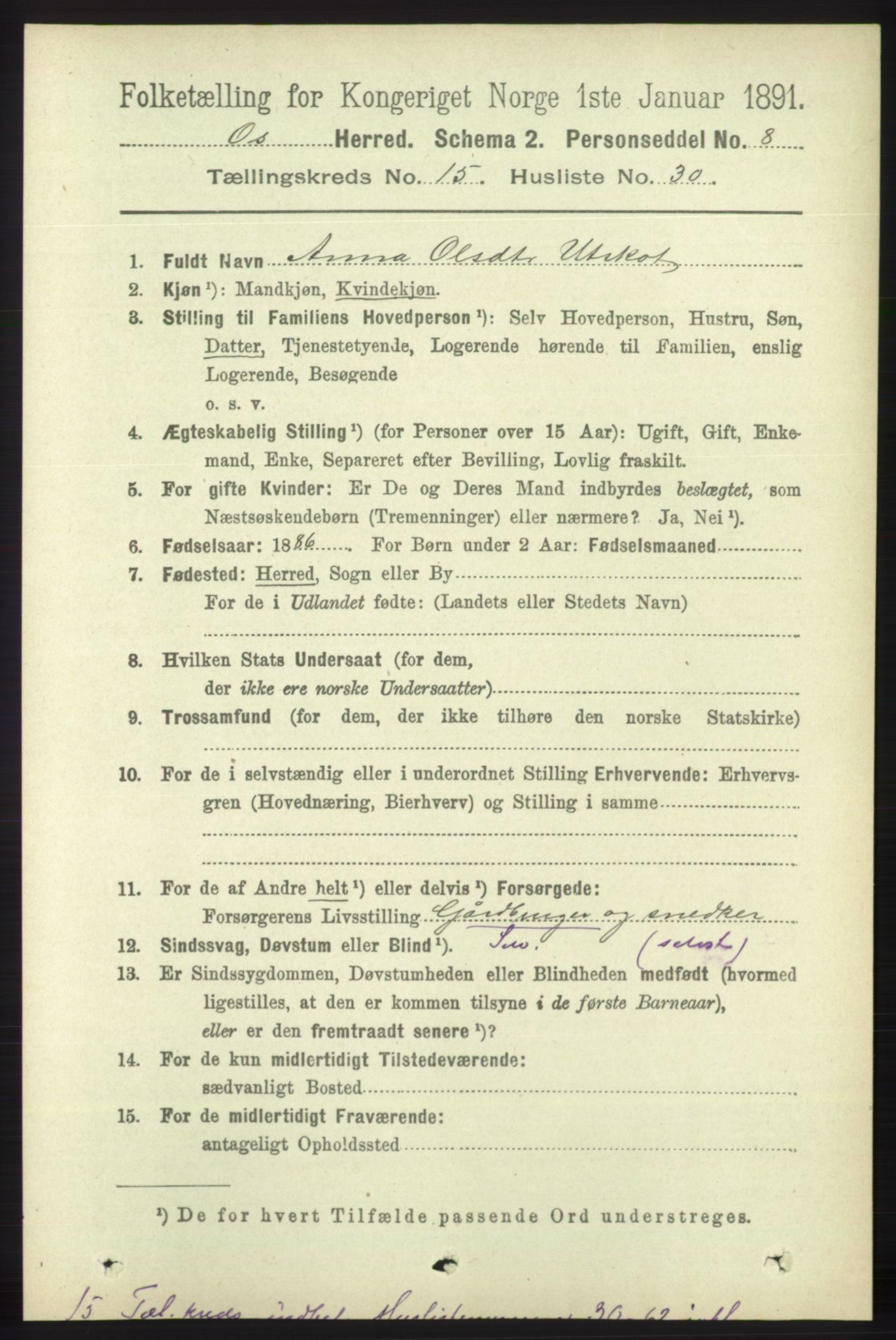 RA, 1891 census for 1243 Os, 1891, p. 3296