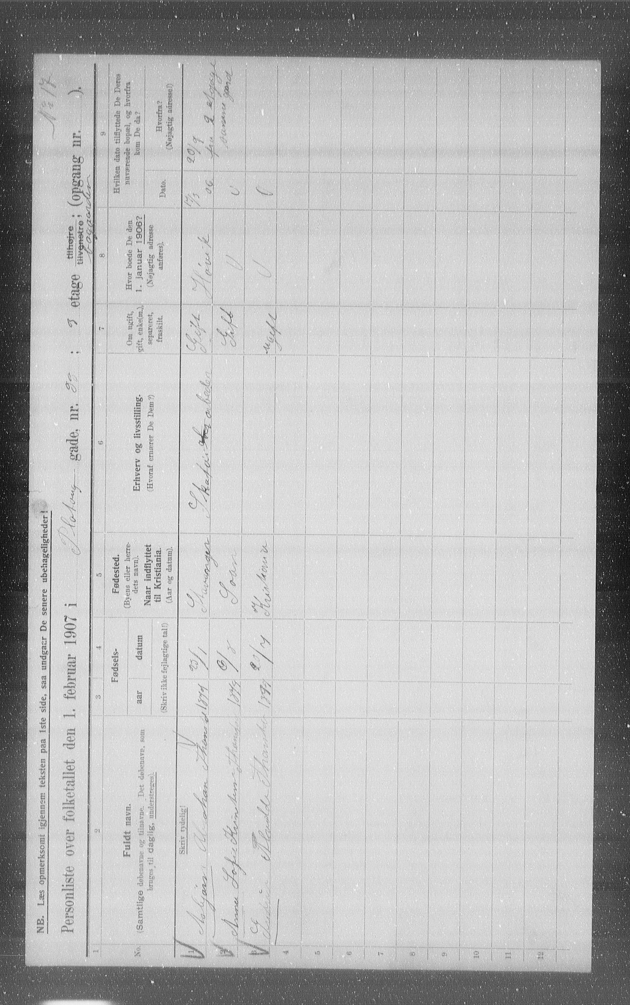 OBA, Municipal Census 1907 for Kristiania, 1907, p. 41395