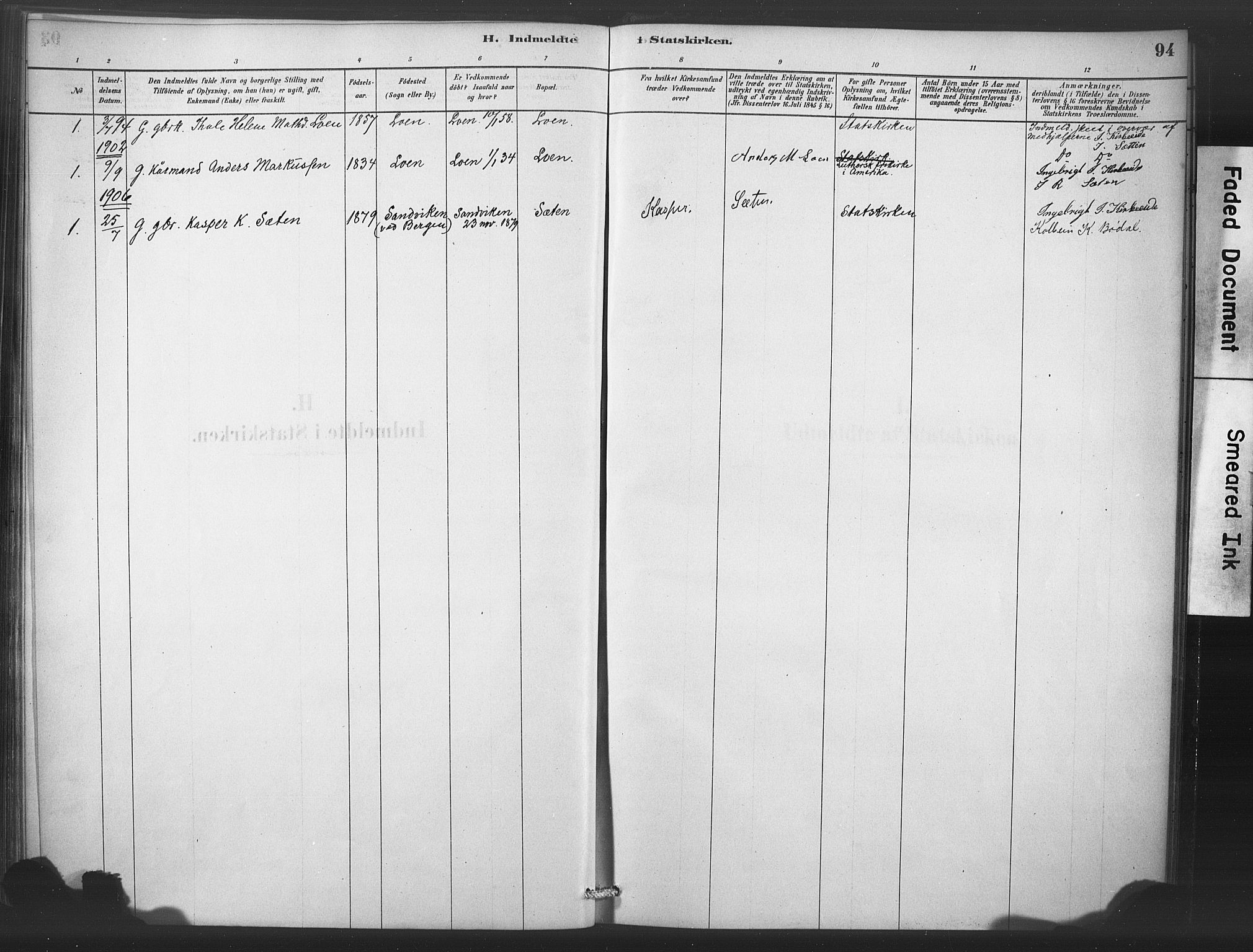 Stryn Sokneprestembete, AV/SAB-A-82501: Parish register (official) no. C 1, 1878-1907, p. 94