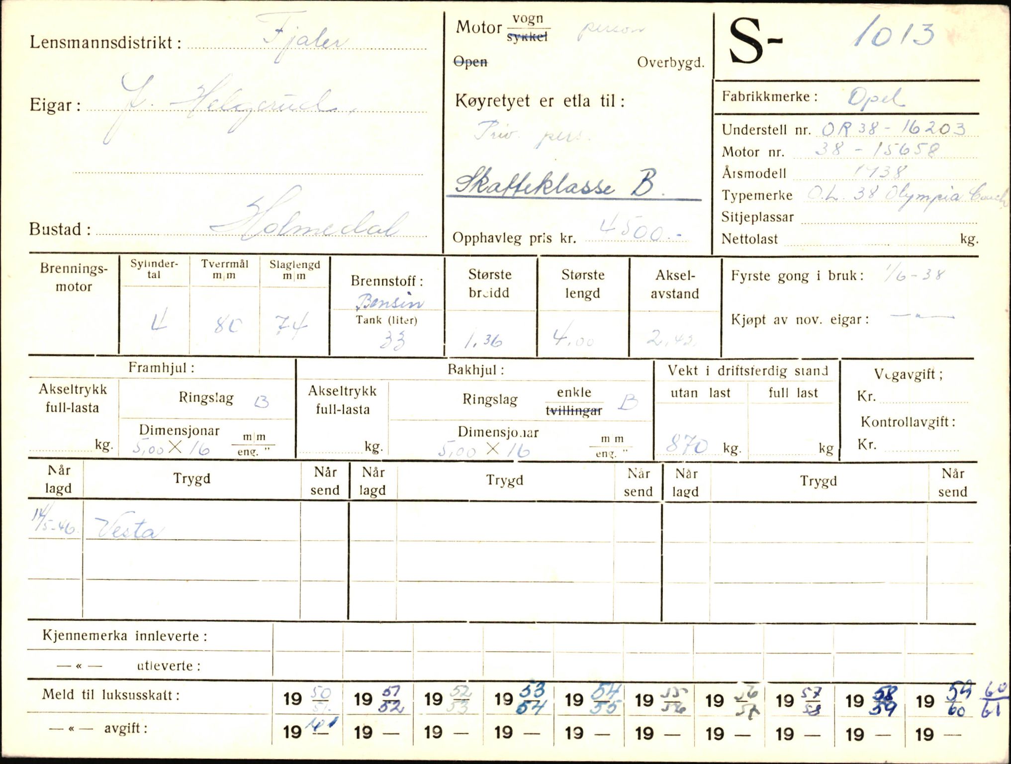 Statens vegvesen, Sogn og Fjordane vegkontor, AV/SAB-A-5301/4/F/L0003: Registerkort utmeldte Fjordane S1000-2499, 1930-1961, p. 21