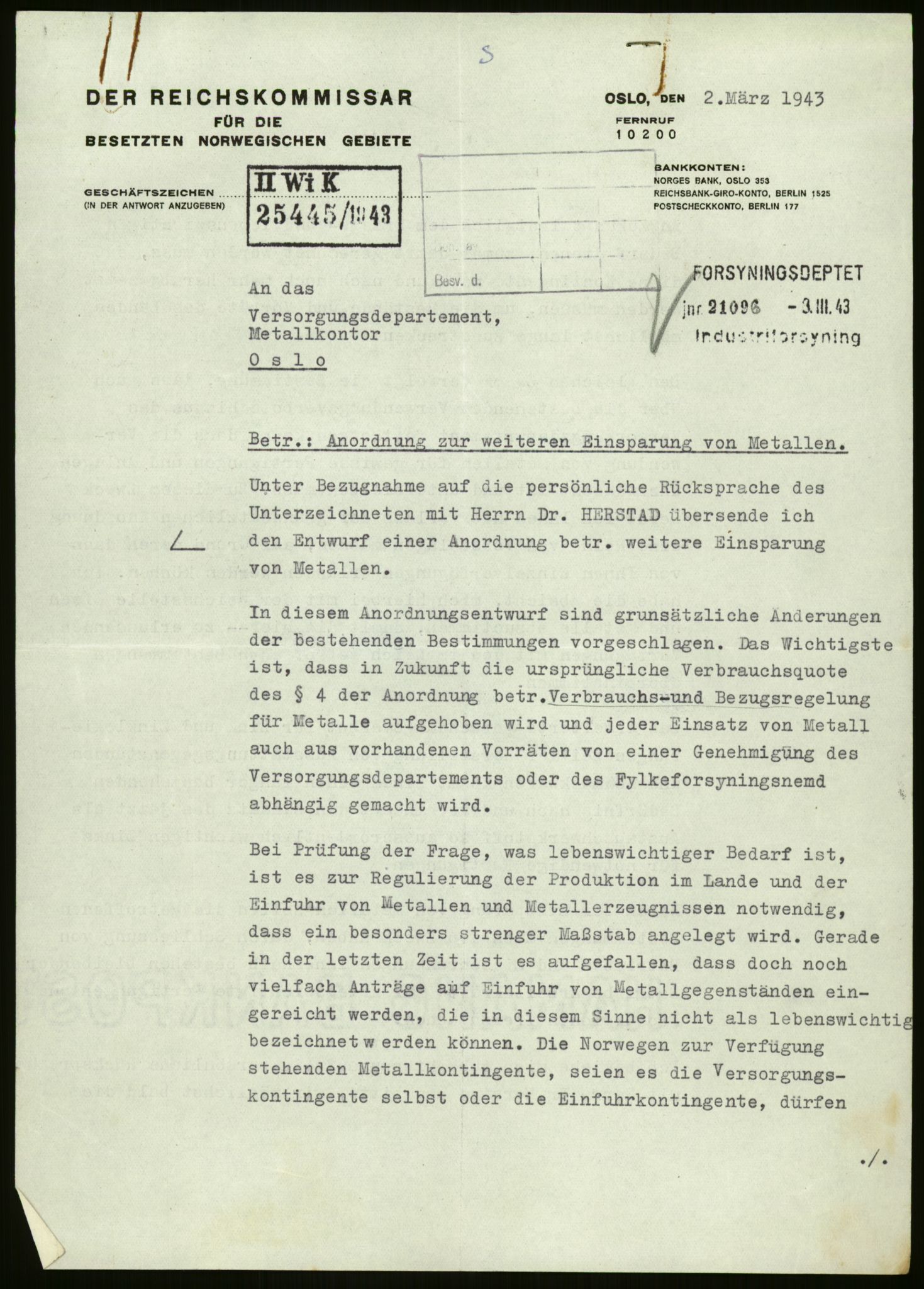 Direktoratet for industriforsyning, Sekretariatet, AV/RA-S-4153/D/Df/L0054: 9. Metallkontoret, 1940-1945, p. 81